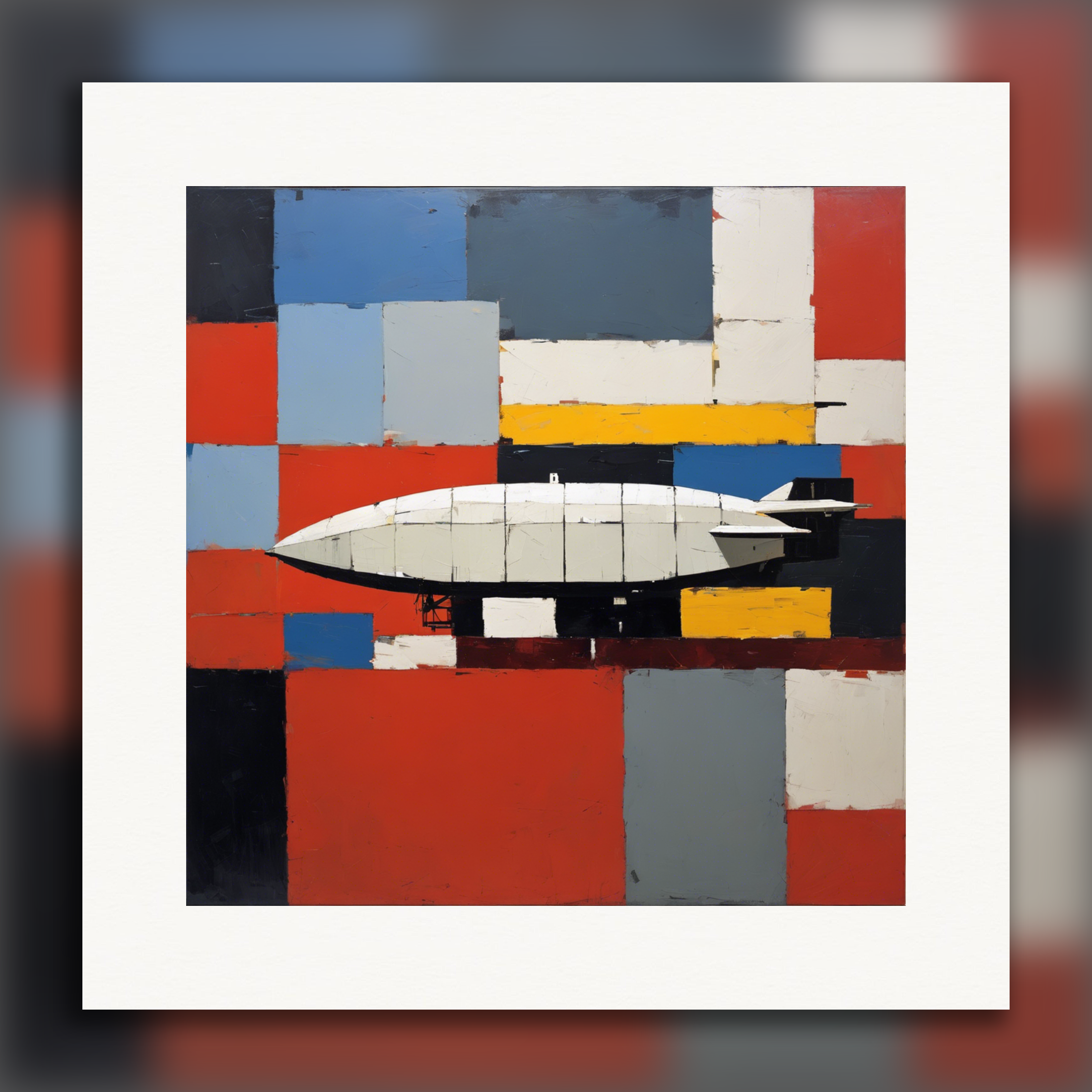 Figurative abstraction, thick and textured geometric shapes, a zeppelin - Poster