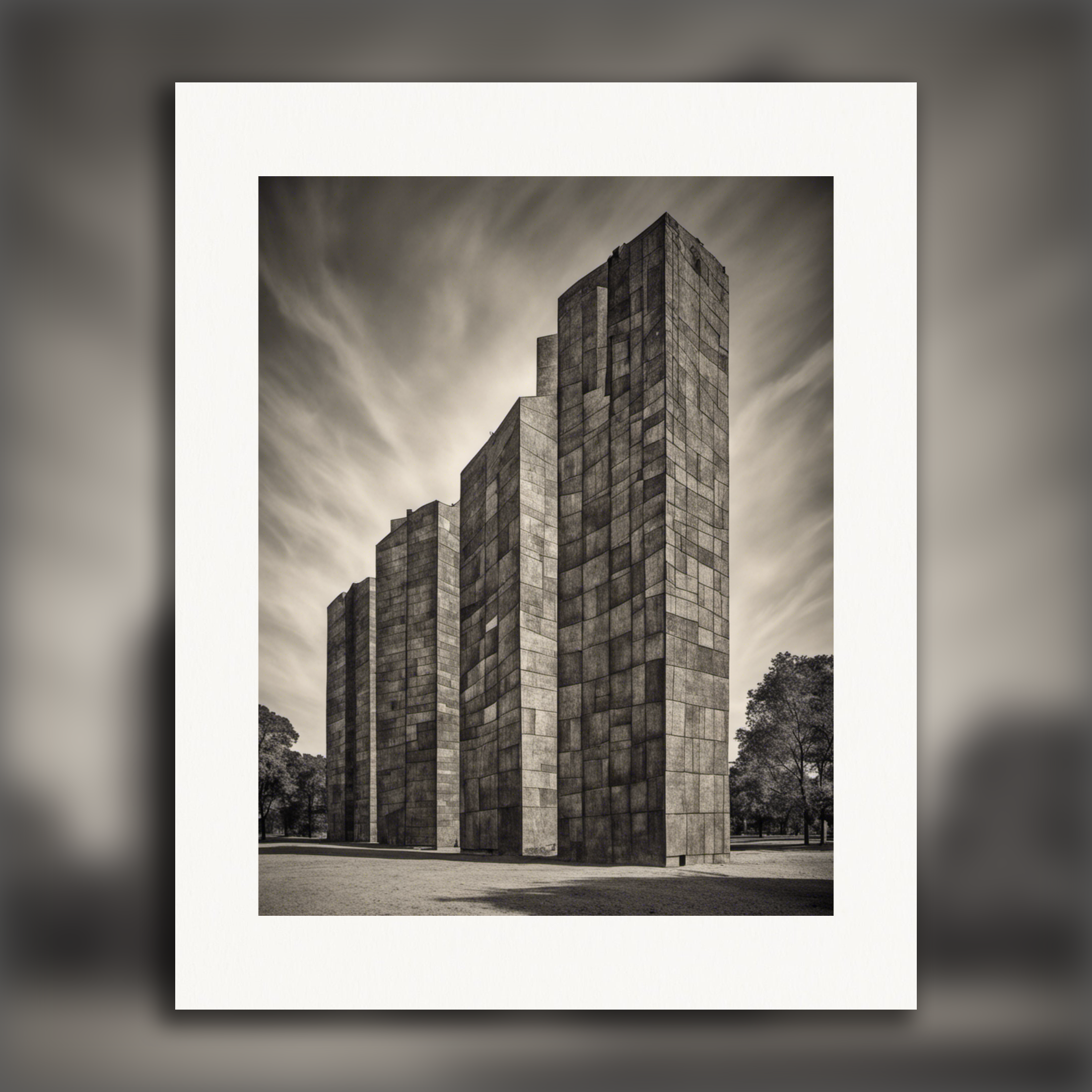 Abstract compositions with fanciful shapes, brutalist buildings - Poster