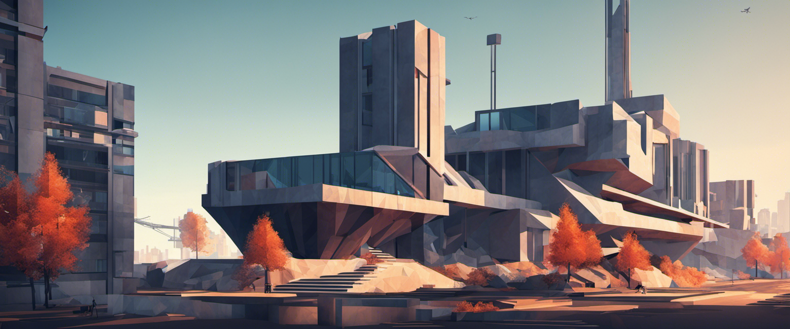 Lav polygon, brutalistisk futuristisk by - Plakat