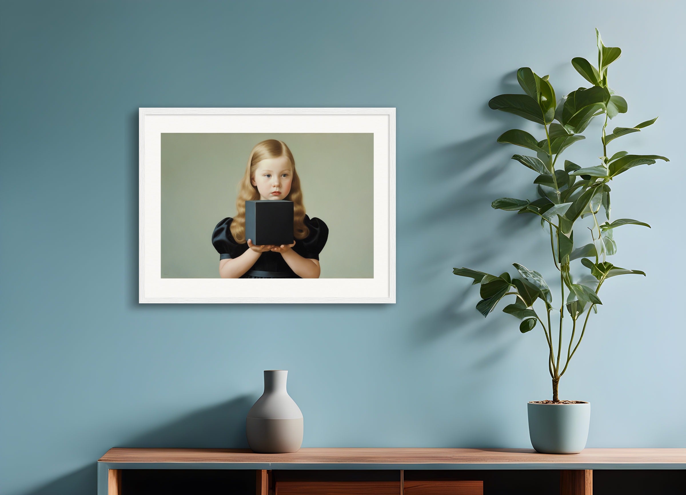 Poster with wood frame: Formal portraits of children with aristocratic rigidity,