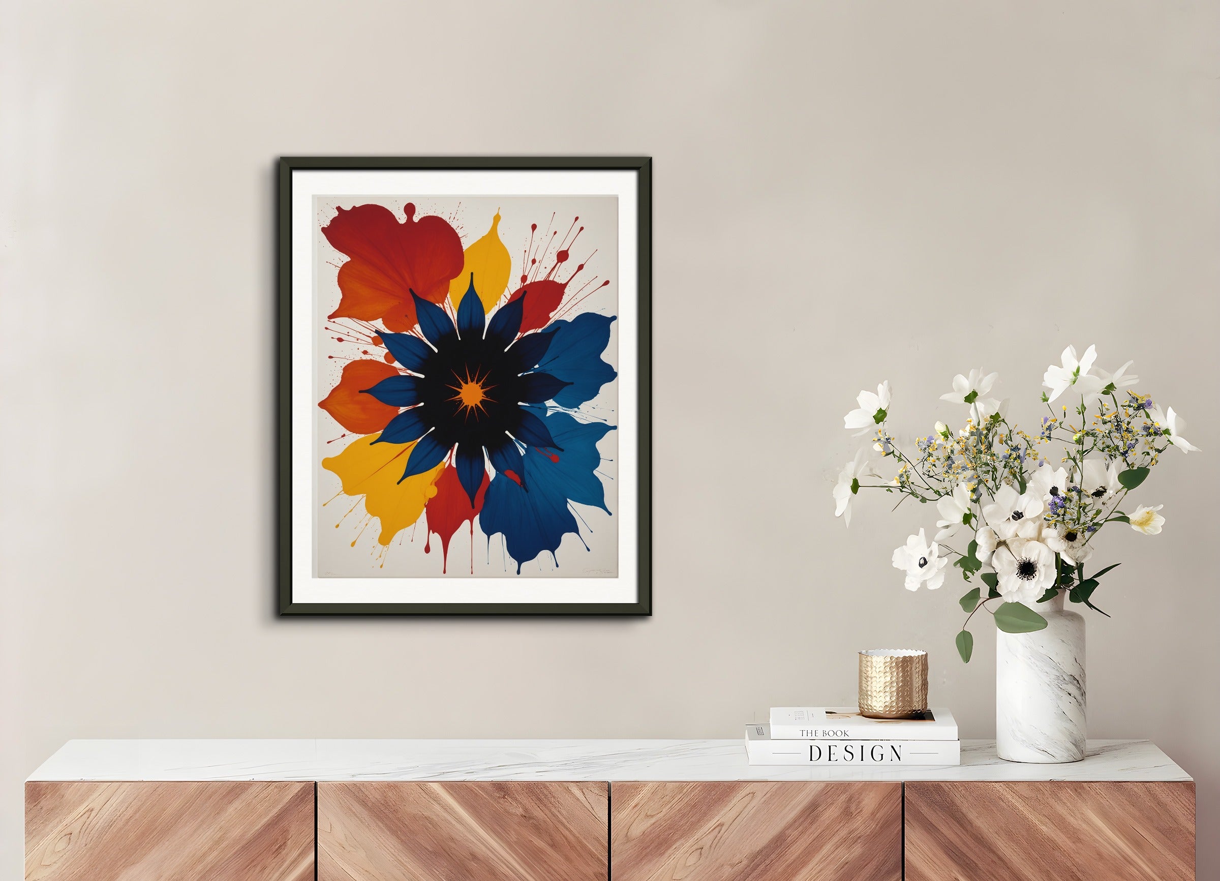 Poster with metal frame: Style centered on light and repetitive structures that explore the phenomena of perception and movement dynamics,