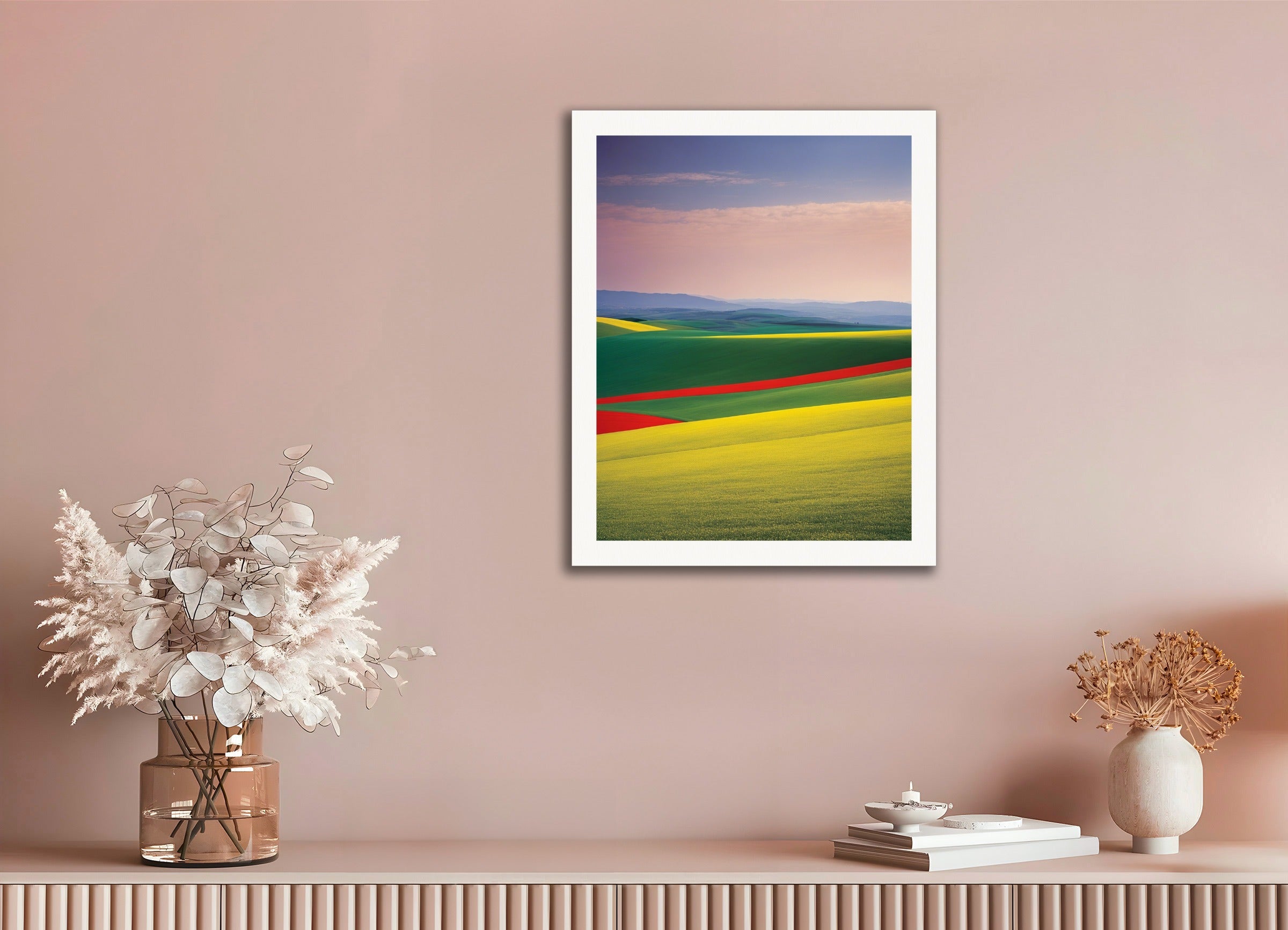Poster: Colorful and abstract images, capturing geometric compositions in landscapes,