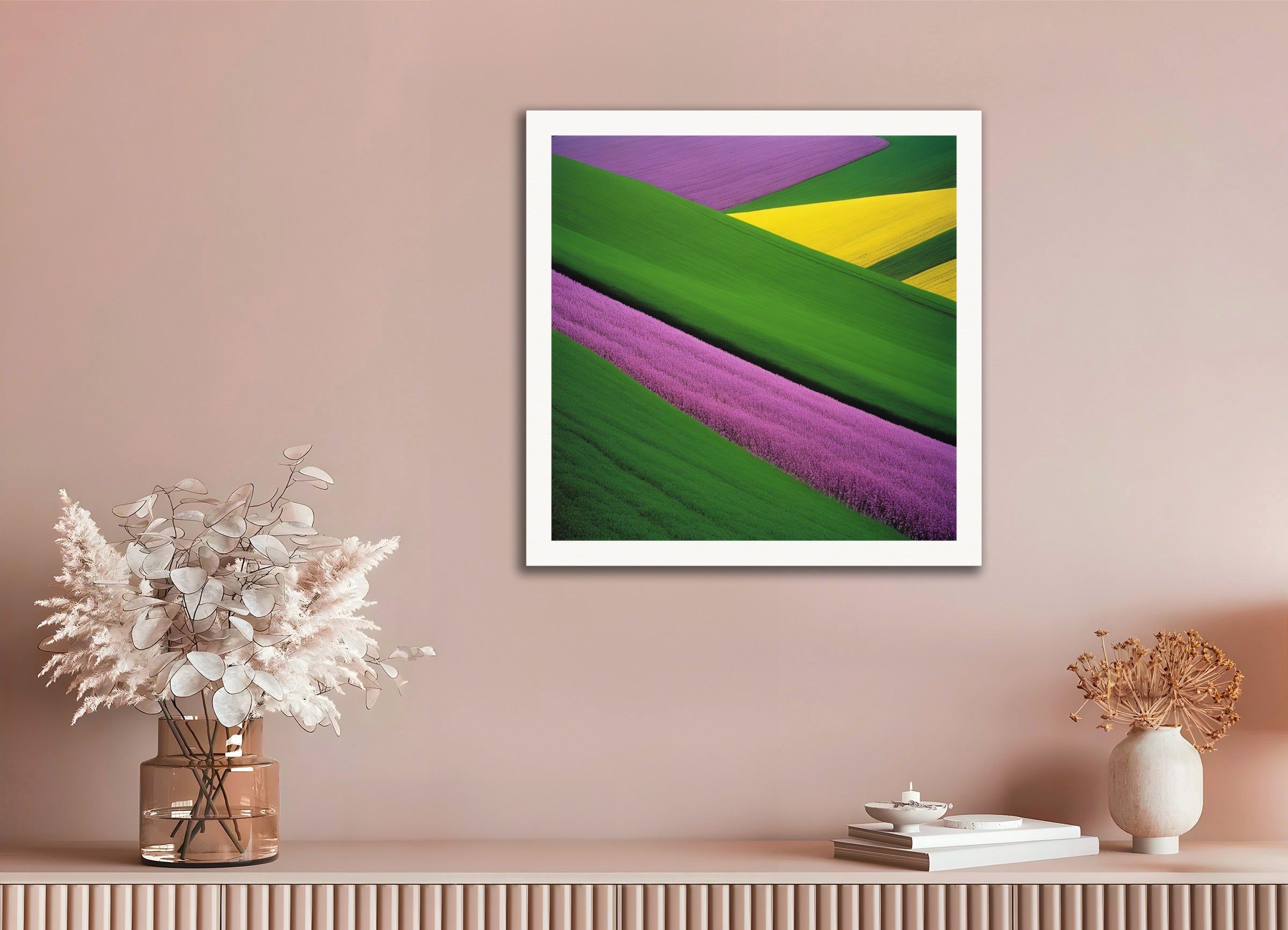 Poster: Colorful and abstract images, capturing geometric compositions in landscapes,