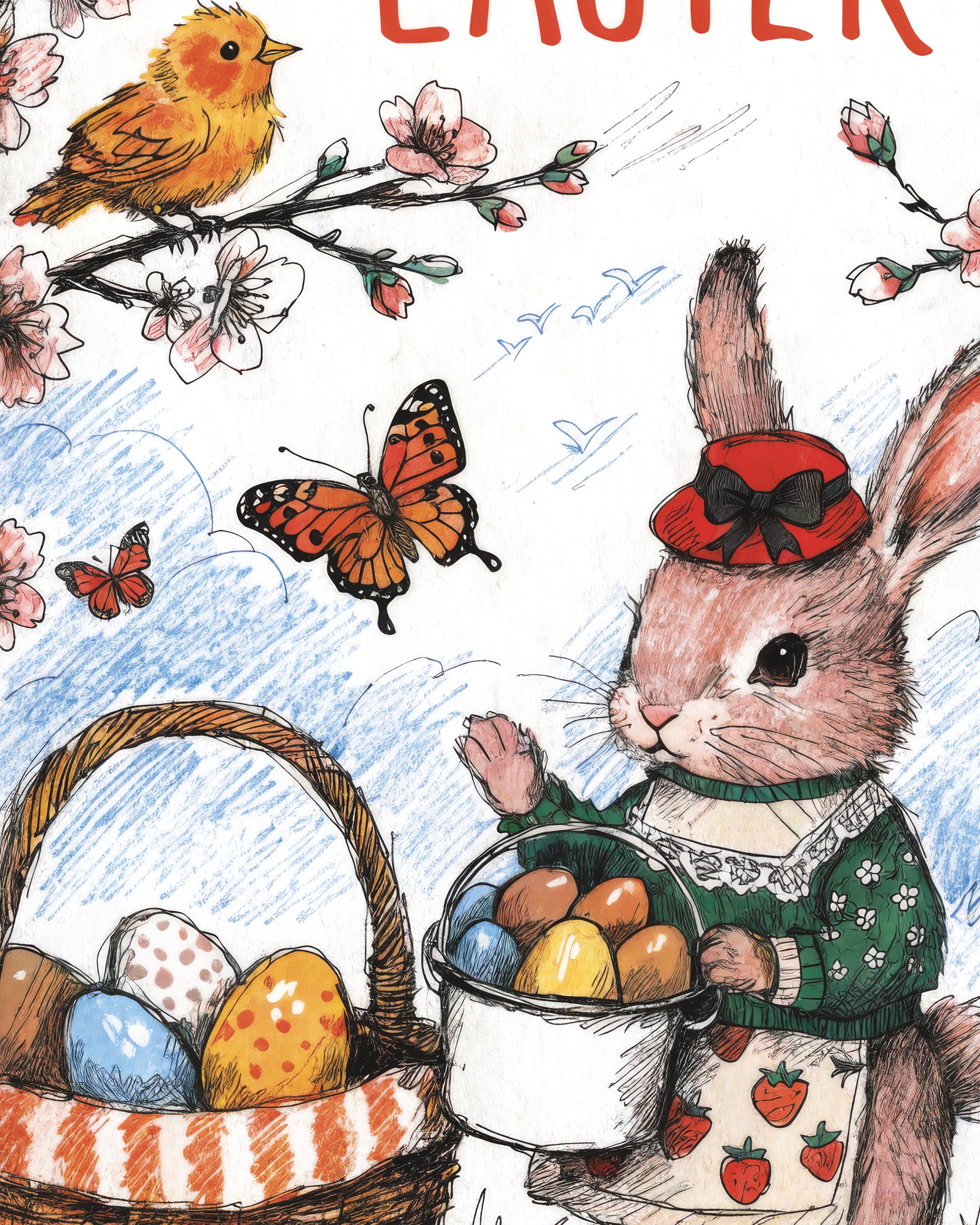 Happy Easter Bunny in Blossom Garden Poster