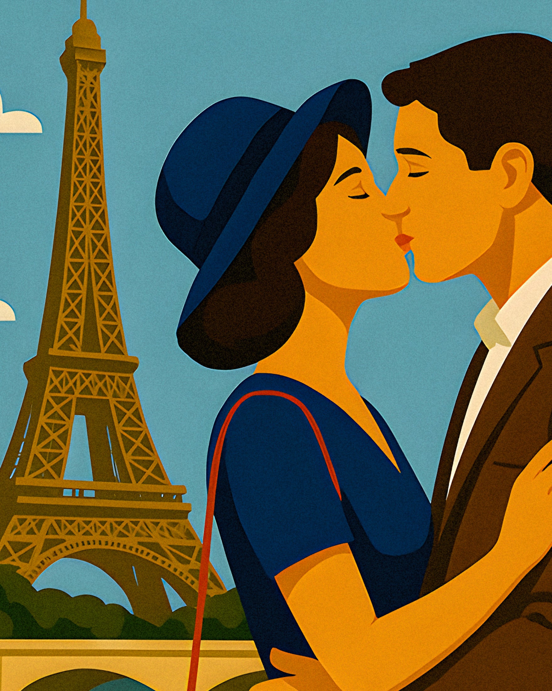 Paris Lovers Plakat – Romantisk Vintage-Stil Illustrasjon