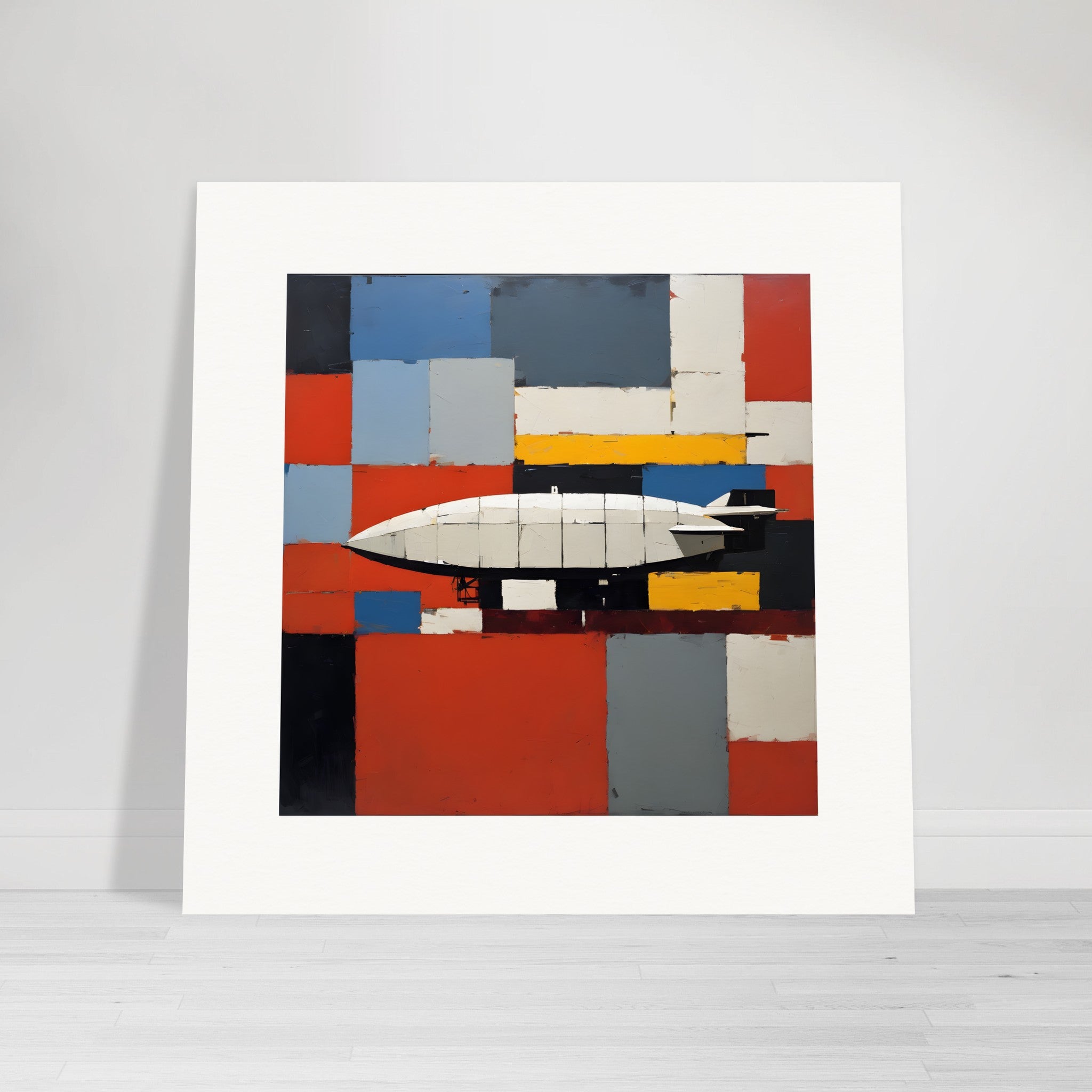 Figurative abstraction, thick and textured geometric shapes, a zeppelin - Poster
