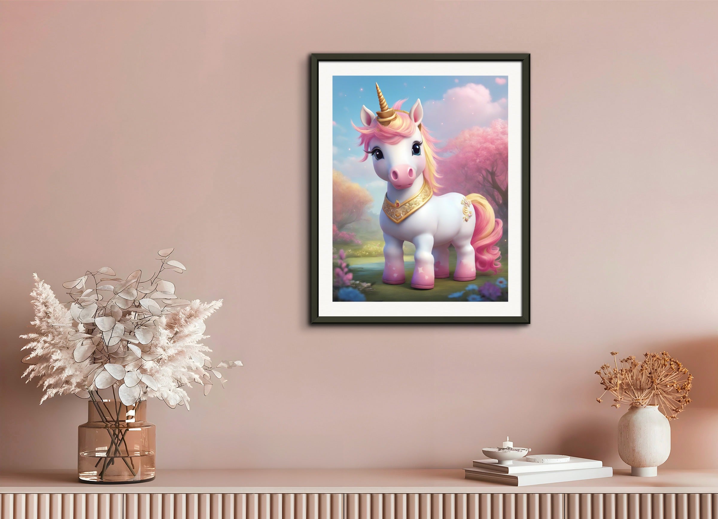 Poster with metal frame: , A baby cute unicorn