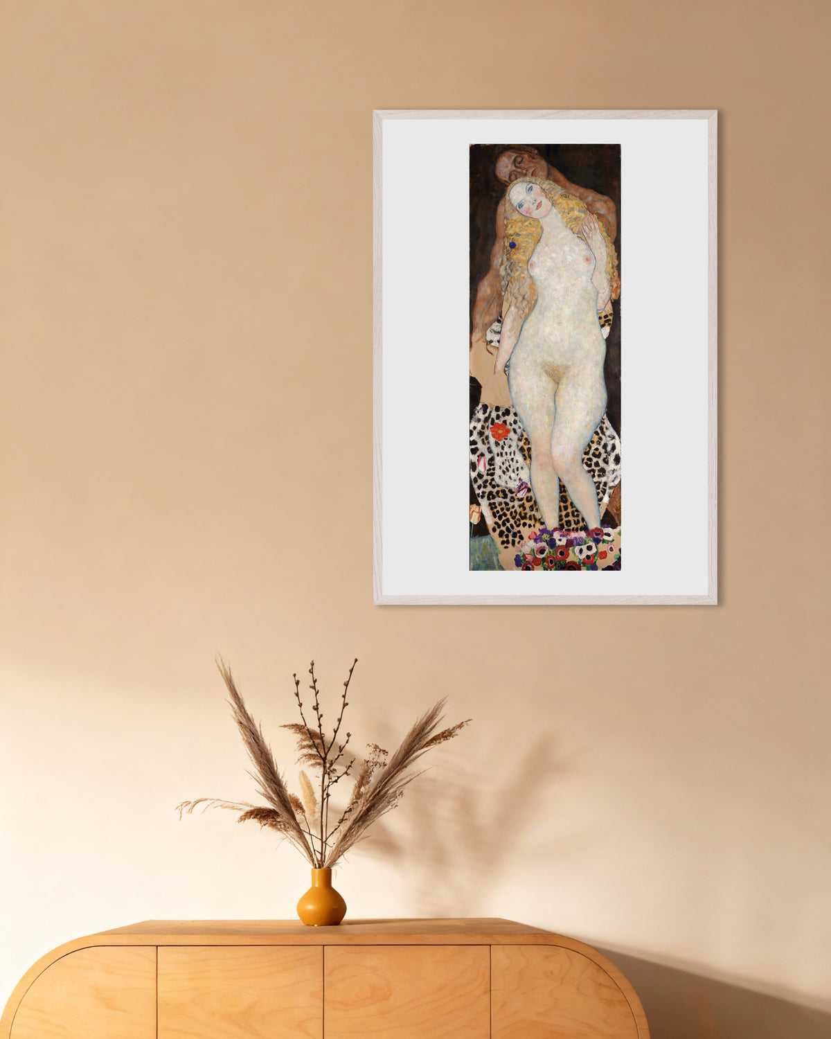 Plakat Adam og Eva (1917–1918) av Gustav Klimt med hvit treramme