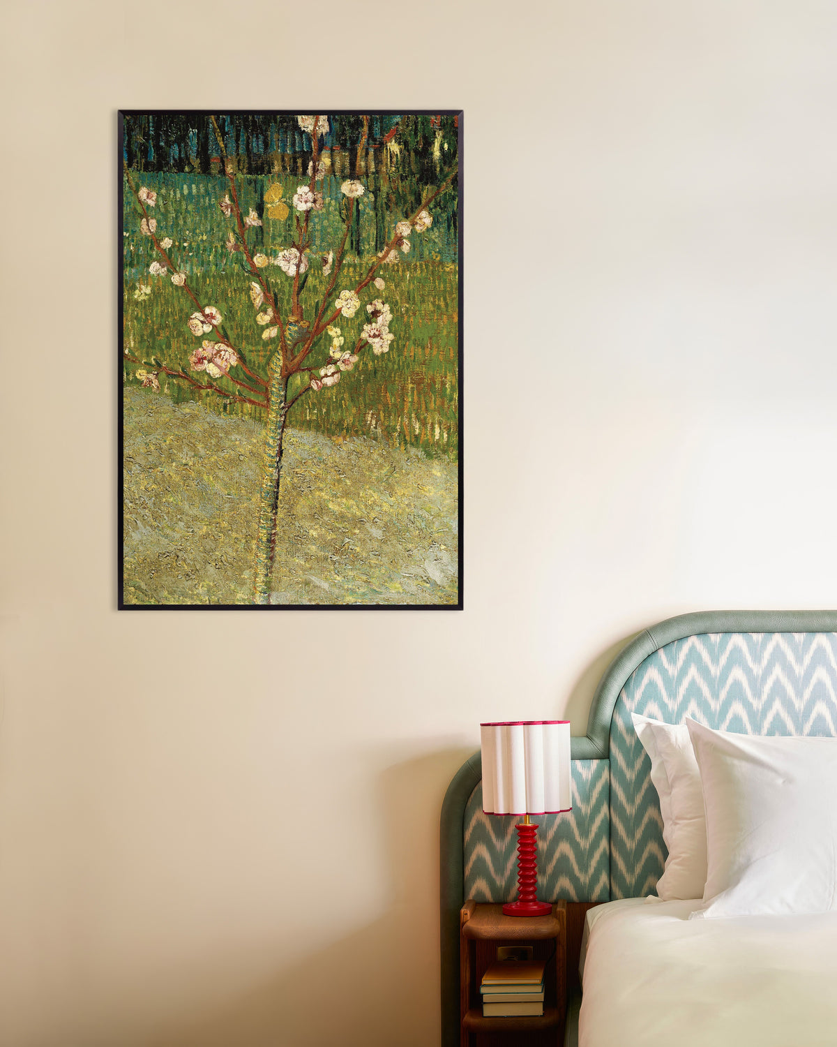 Poster av Mandeltreet i blomst (1888) av Vincent van Gogh, med metallramme