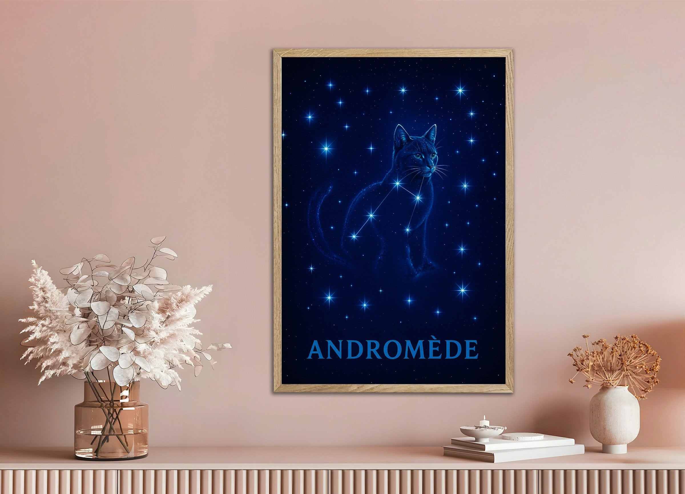 Poster of Andromeda Cat, with natural wooden frame
