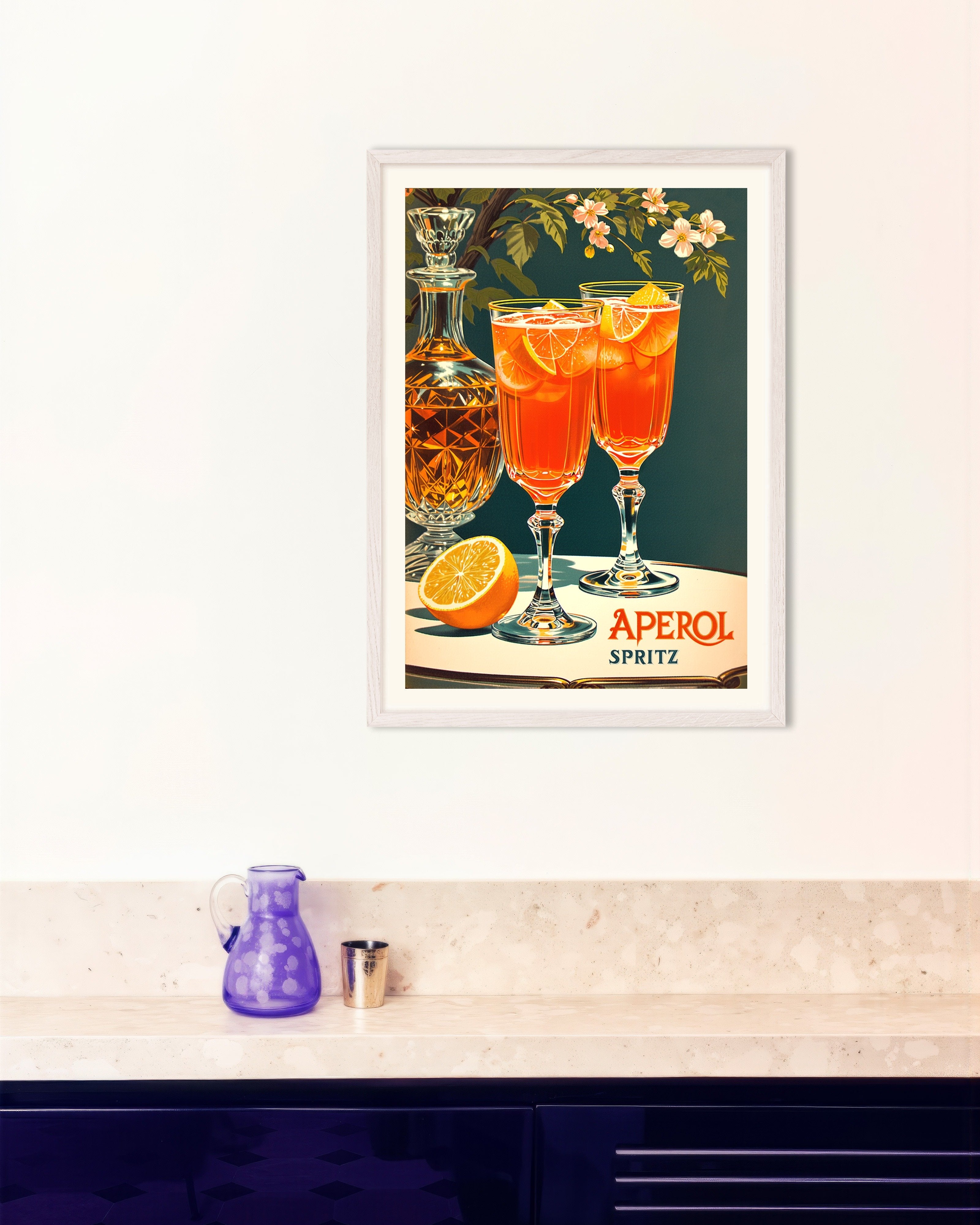Poster of Aperol Spritz, vintage poster, with white wooden frame