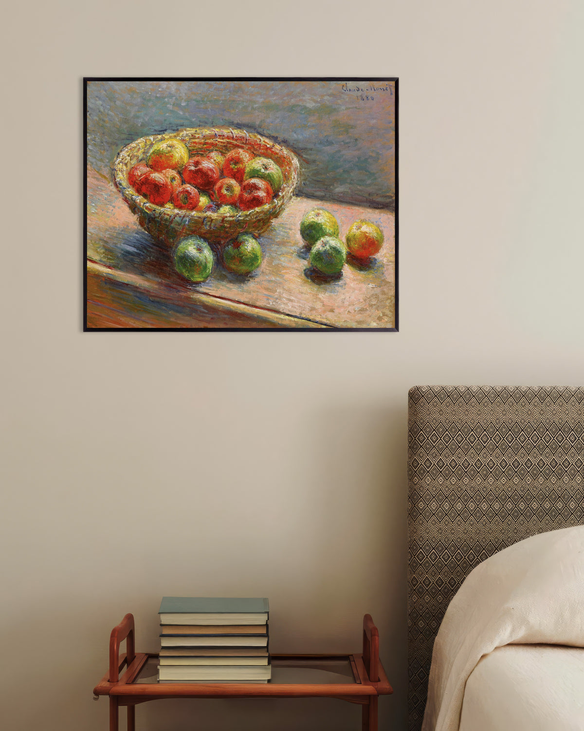 Plakat Kurven med epler (1880) av Claude Monet med metallramme