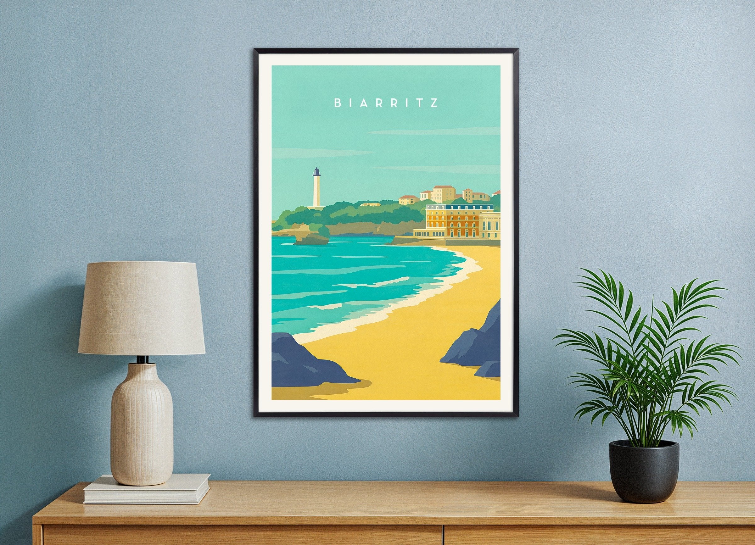 Poster of Biarritz Travel Poster - French Basque Coast, with metal frame