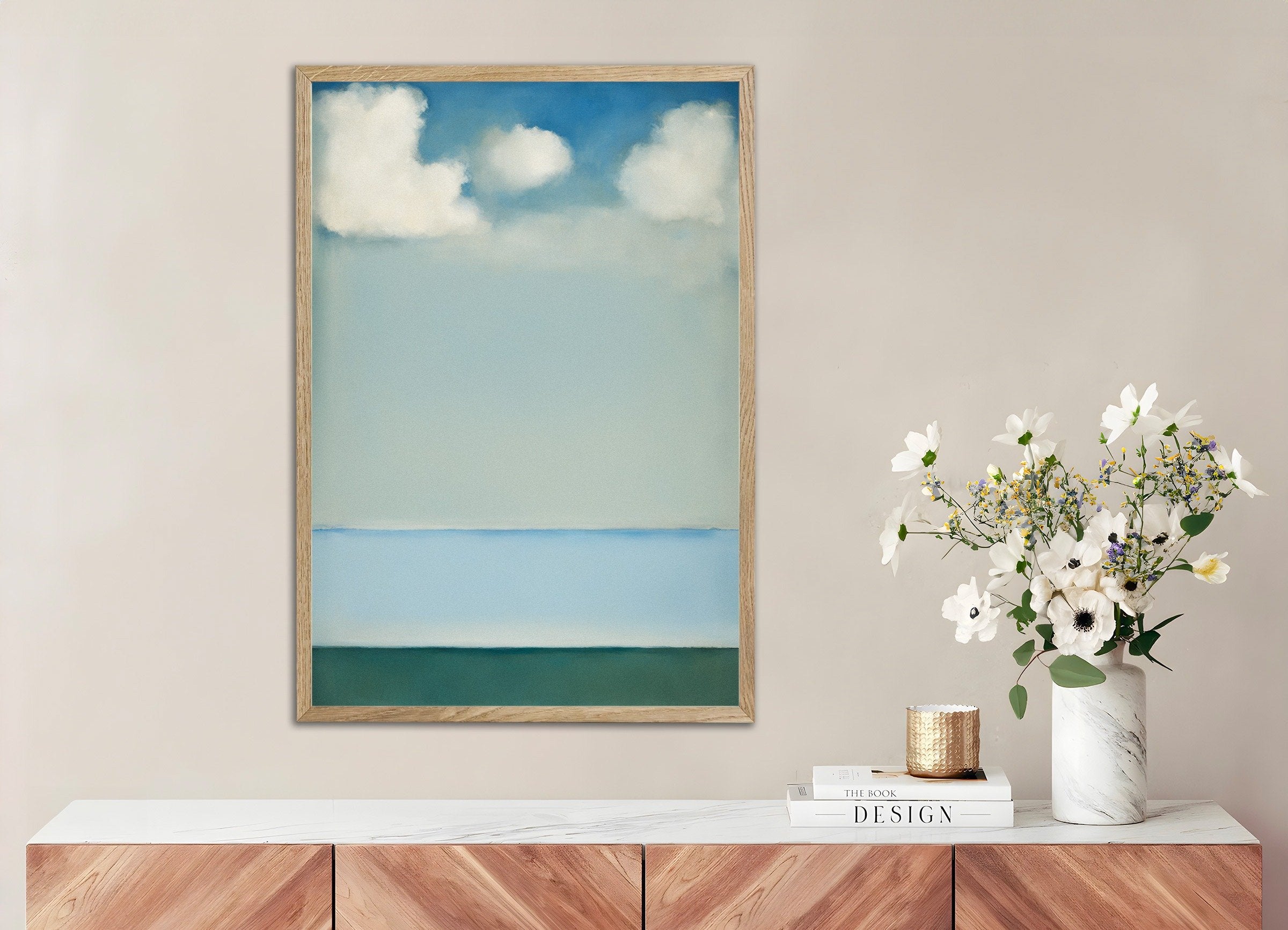Poster of Blue horizon poster, with natural wooden frame