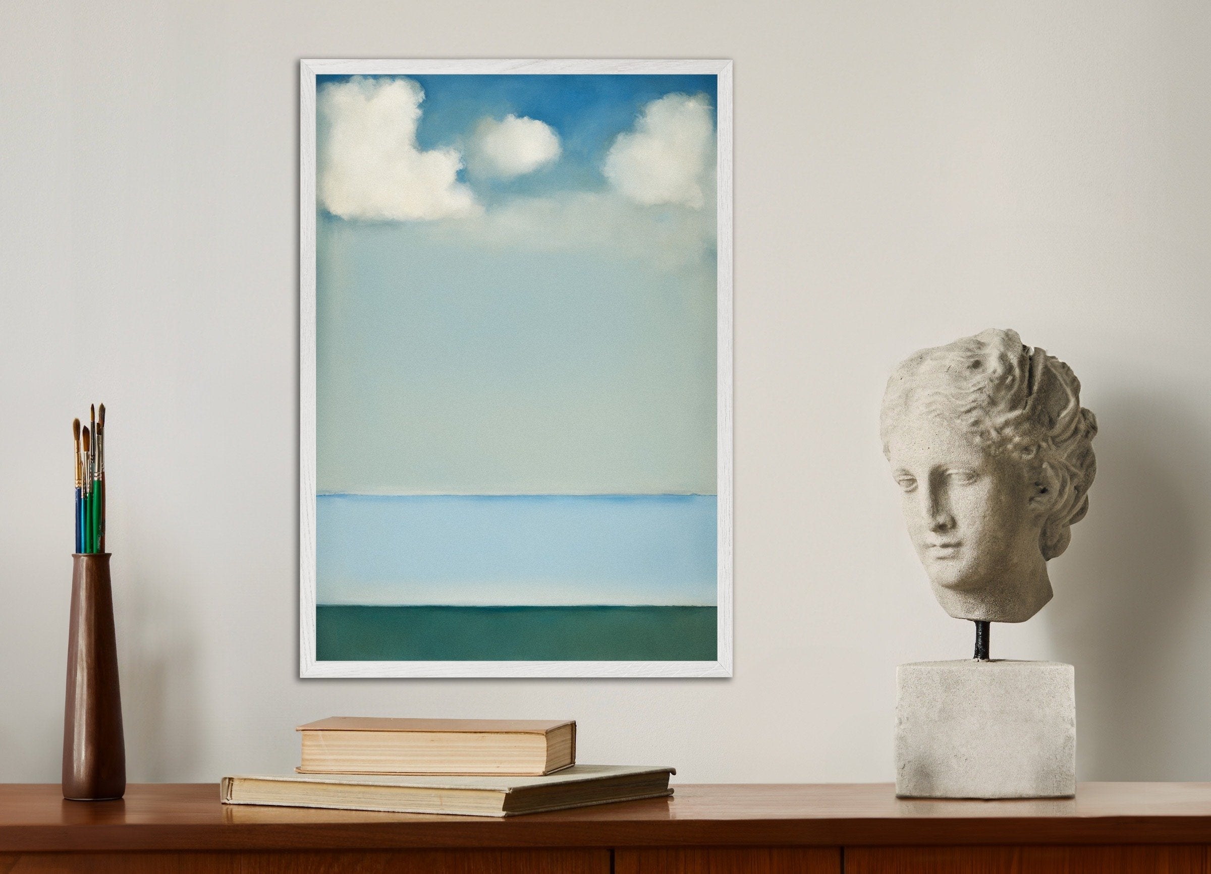 Poster of Blue horizon poster, with white wooden frame