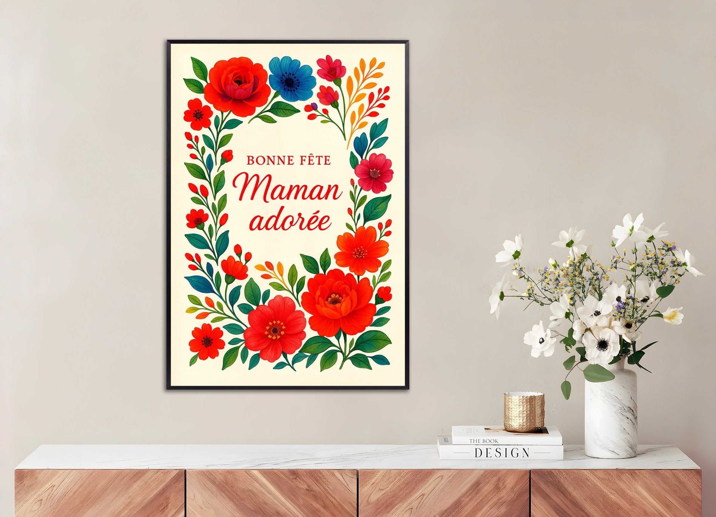 Poster of Bonne fête Maman adorée – French Mother's Day Print, with metal frame