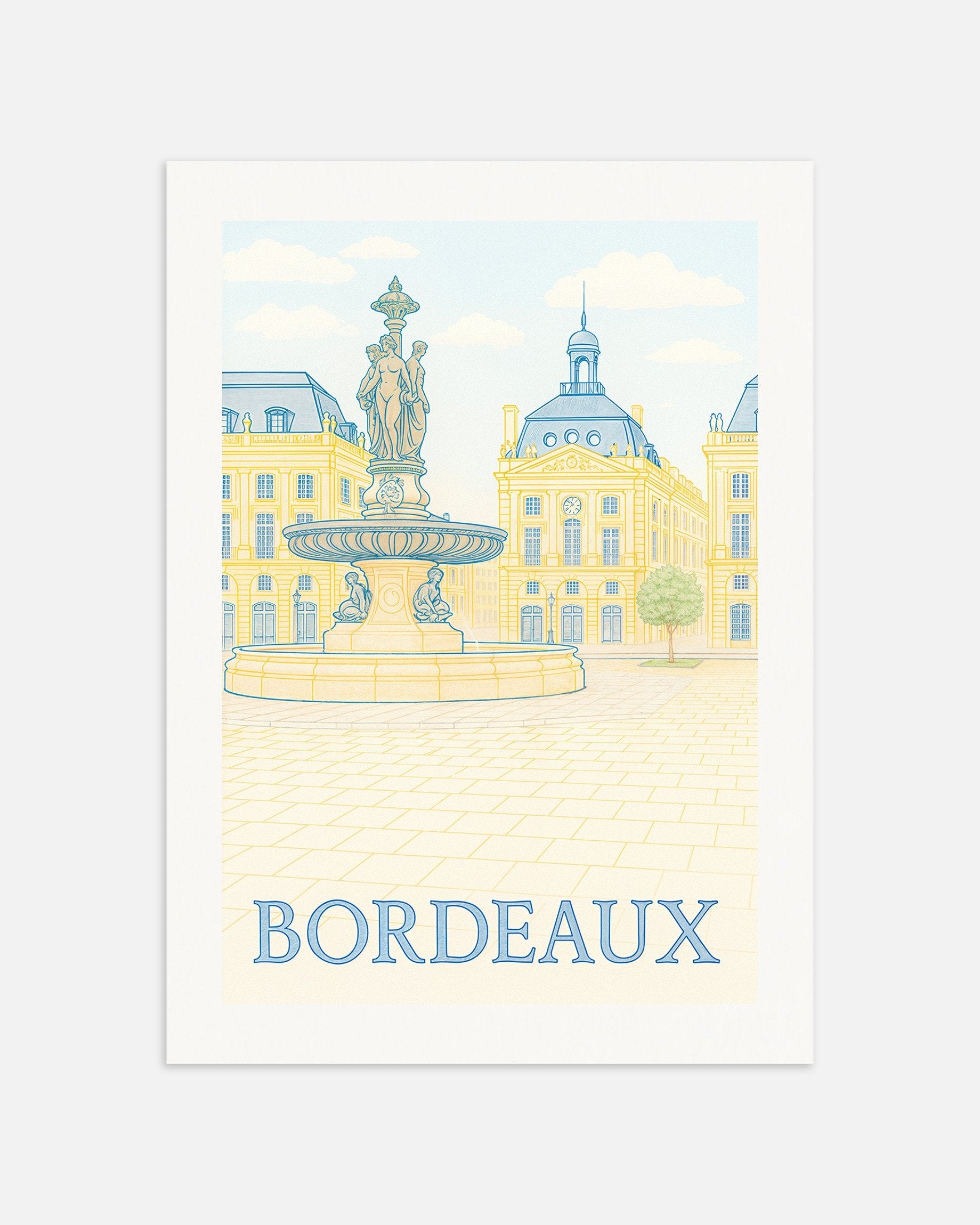 Poster of Bordeaux Poster – Place de la Bourse & Fountain Art Print in Soft Pastels, thumbnail