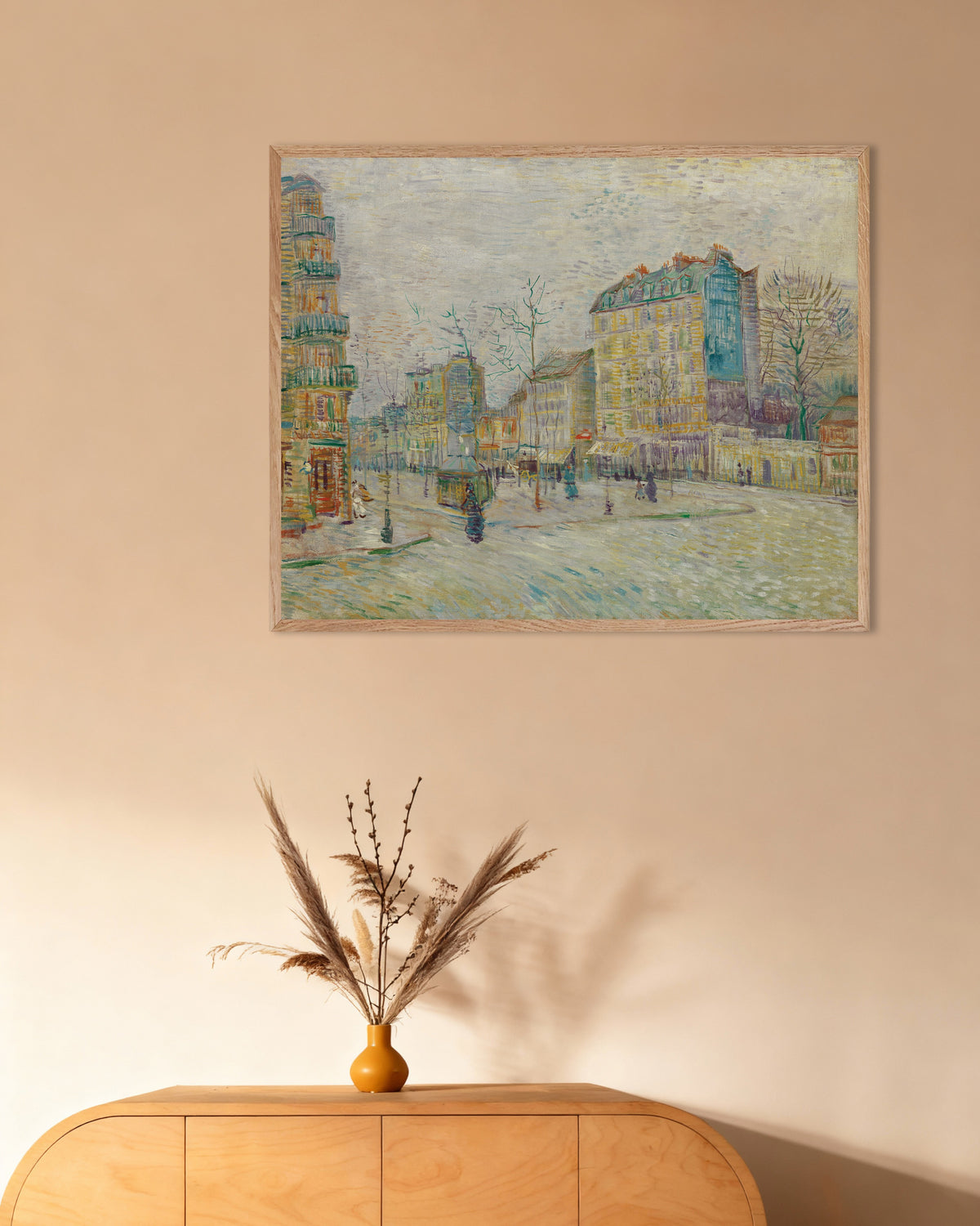 Poster av Boulevard de Clichy (1887) av Vincent van Gogh, med naturlig treramme