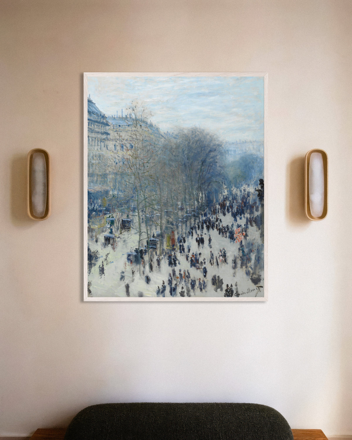 Poster of Boulevard des Capucines (1873–1874) by Claude Monet, with white wooden frame