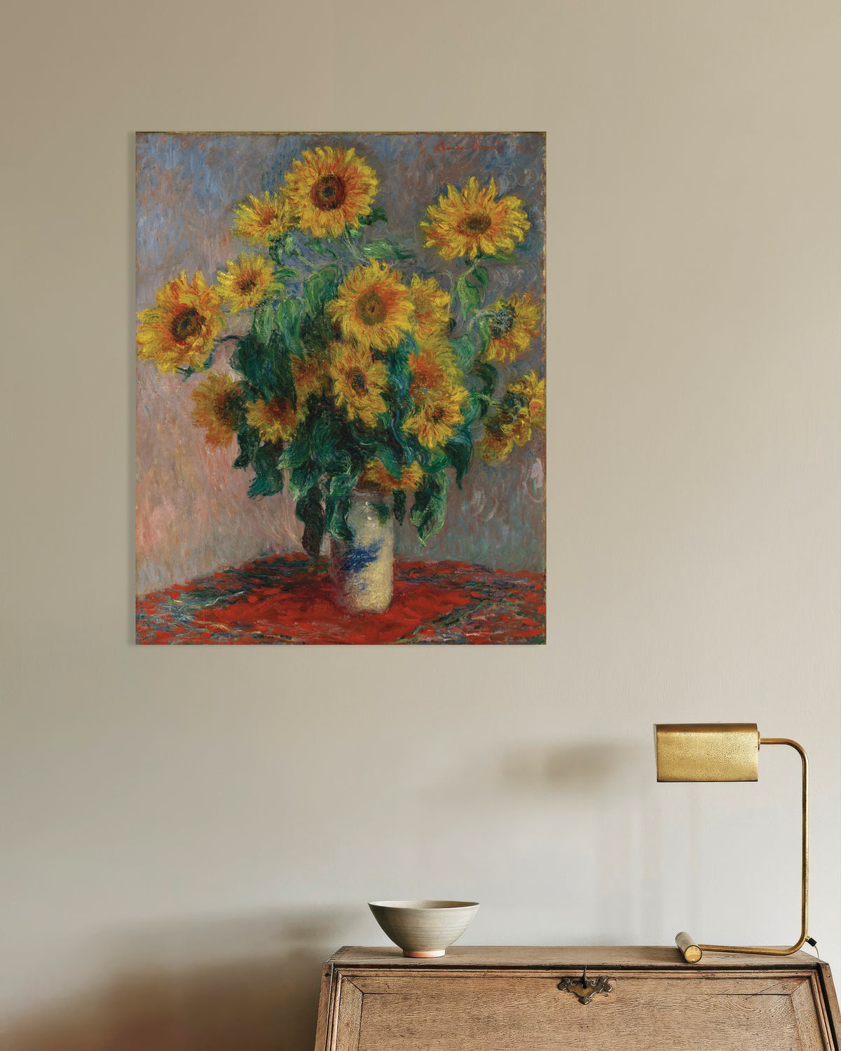 Plakat Bukett med solsikker (1881) av Claude Monet