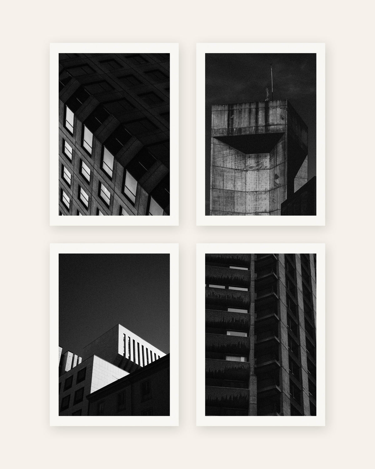 Brutalist Posters Set of 4 – Concrete at Night, prints without frame