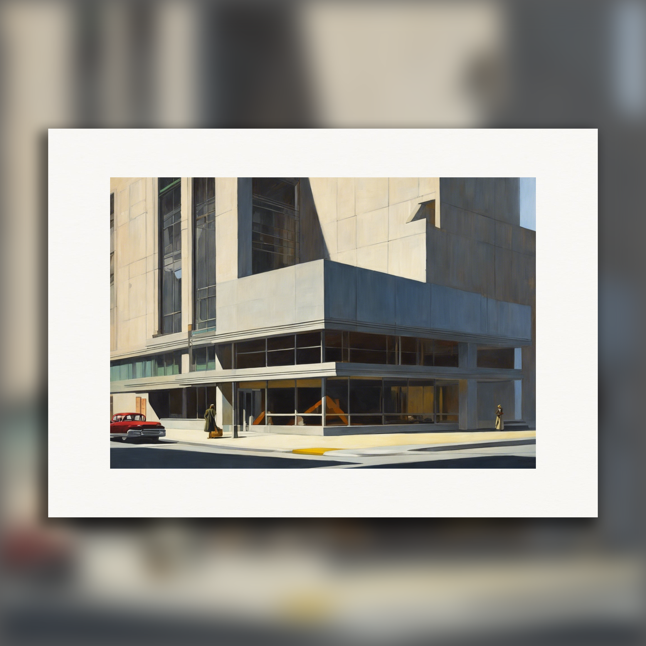 Realistic American painting of the 20th century, brutalist architecture - Poster
