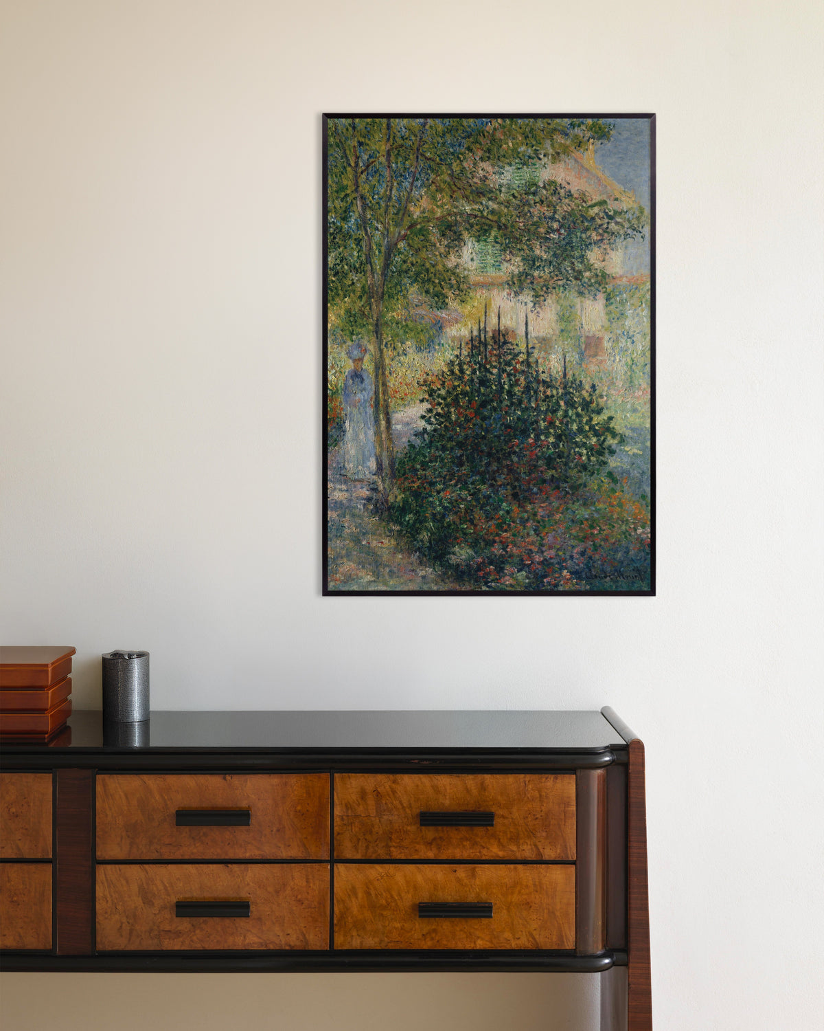 Plakat Camille Monet i hagen i Argenteuil (1876) av Claude Monet med metallramme