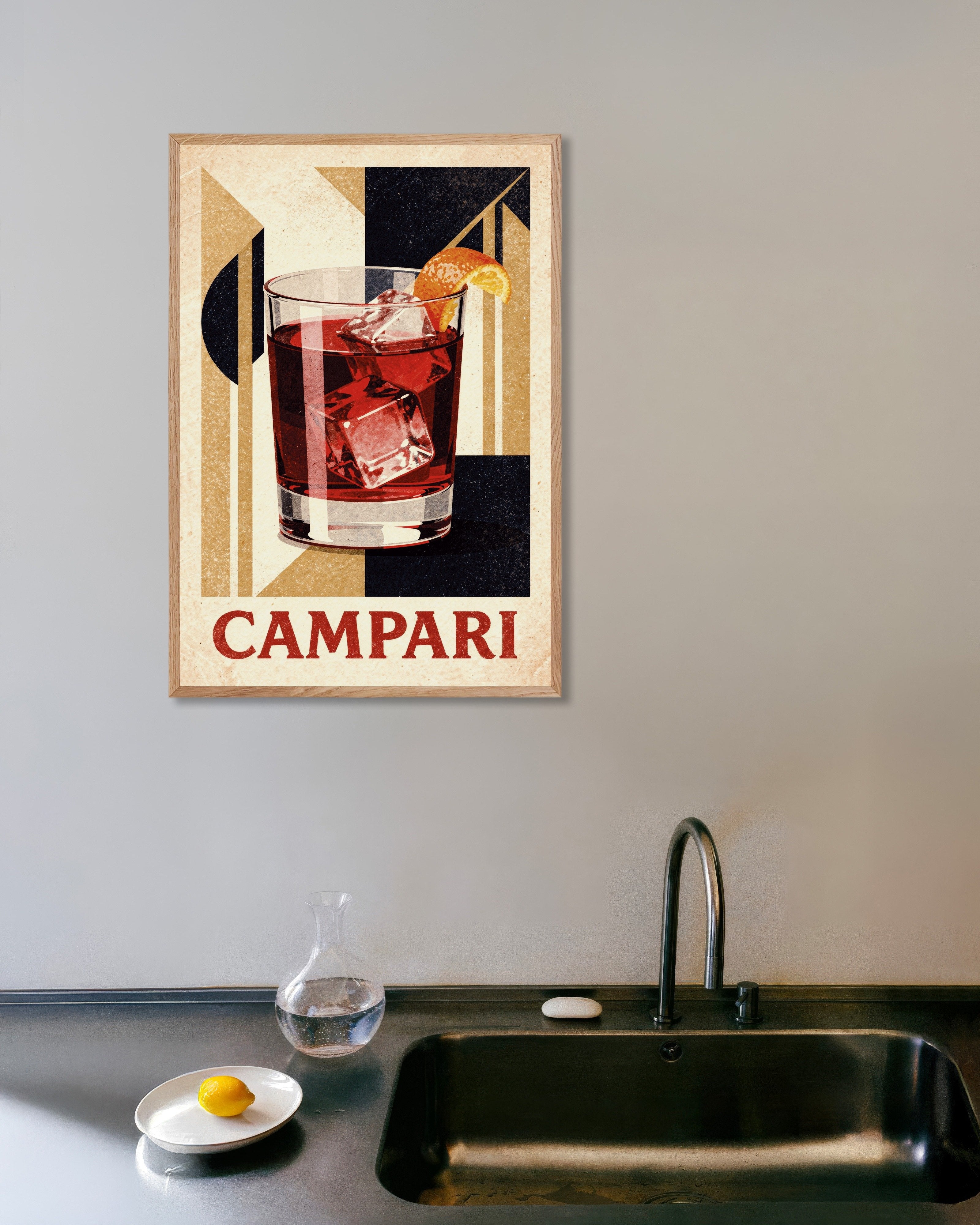 Poster of Campari Poster - Aperitivo Print, with natural wooden frame