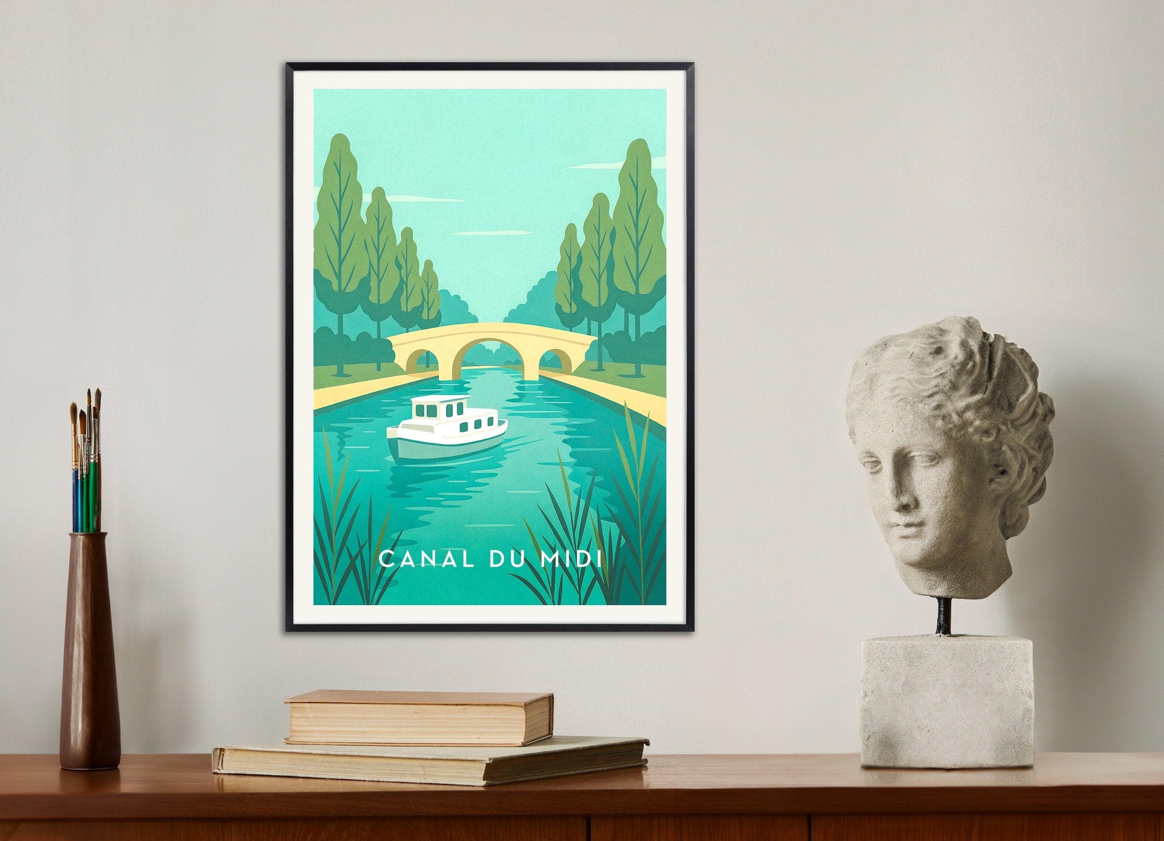 Poster of Canal du Midi Travel Poster - French Waterway, with metal frame