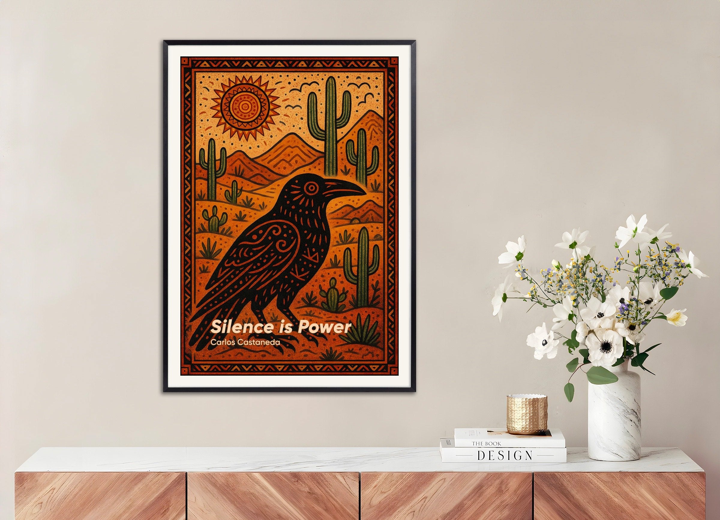 Poster of Carlos Castaneda "Power of Silence" Quote Poster, with metal frame