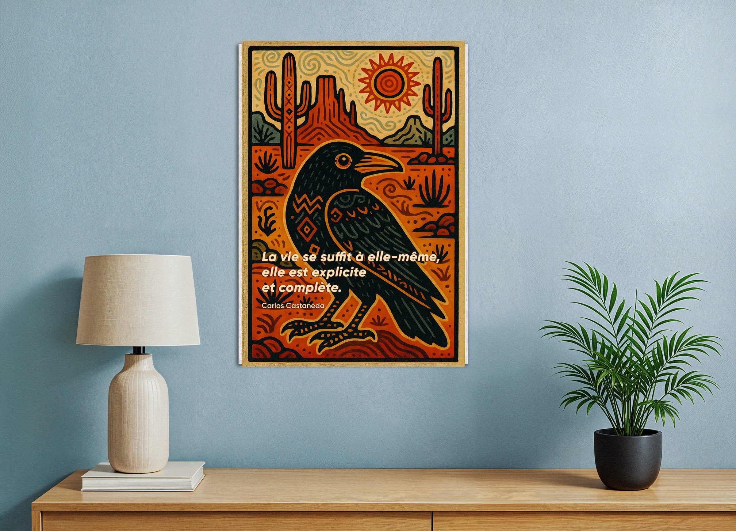 Poster of Carlos Castaneda Quote Art Print - Journey to Ixtlan: The Lessons of Don Juan, with white wooden frame
