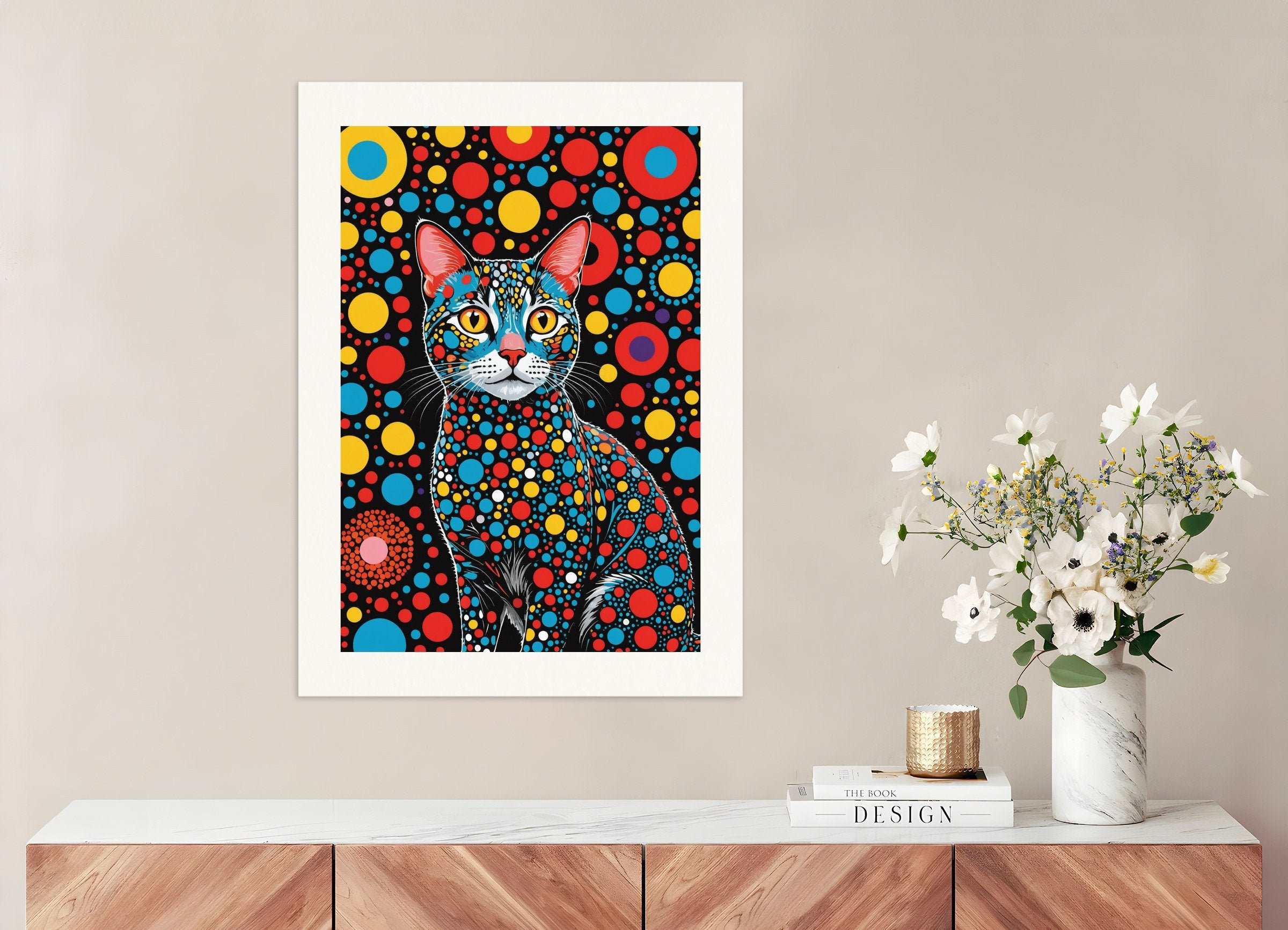Poster of Cat and colorful dots