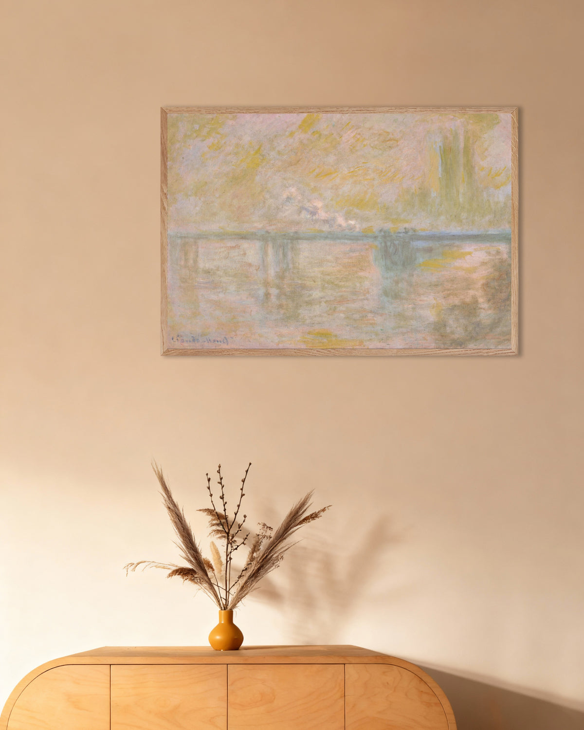 Poster of Charing Cross Bridge, London (c. 1902) by Claude Monet, with natural wooden frame