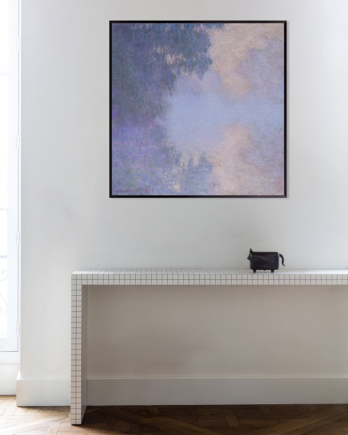 Plakat Sidearm av Seinen ved Giverny, tåke (1897) av Claude Monet med metallramme