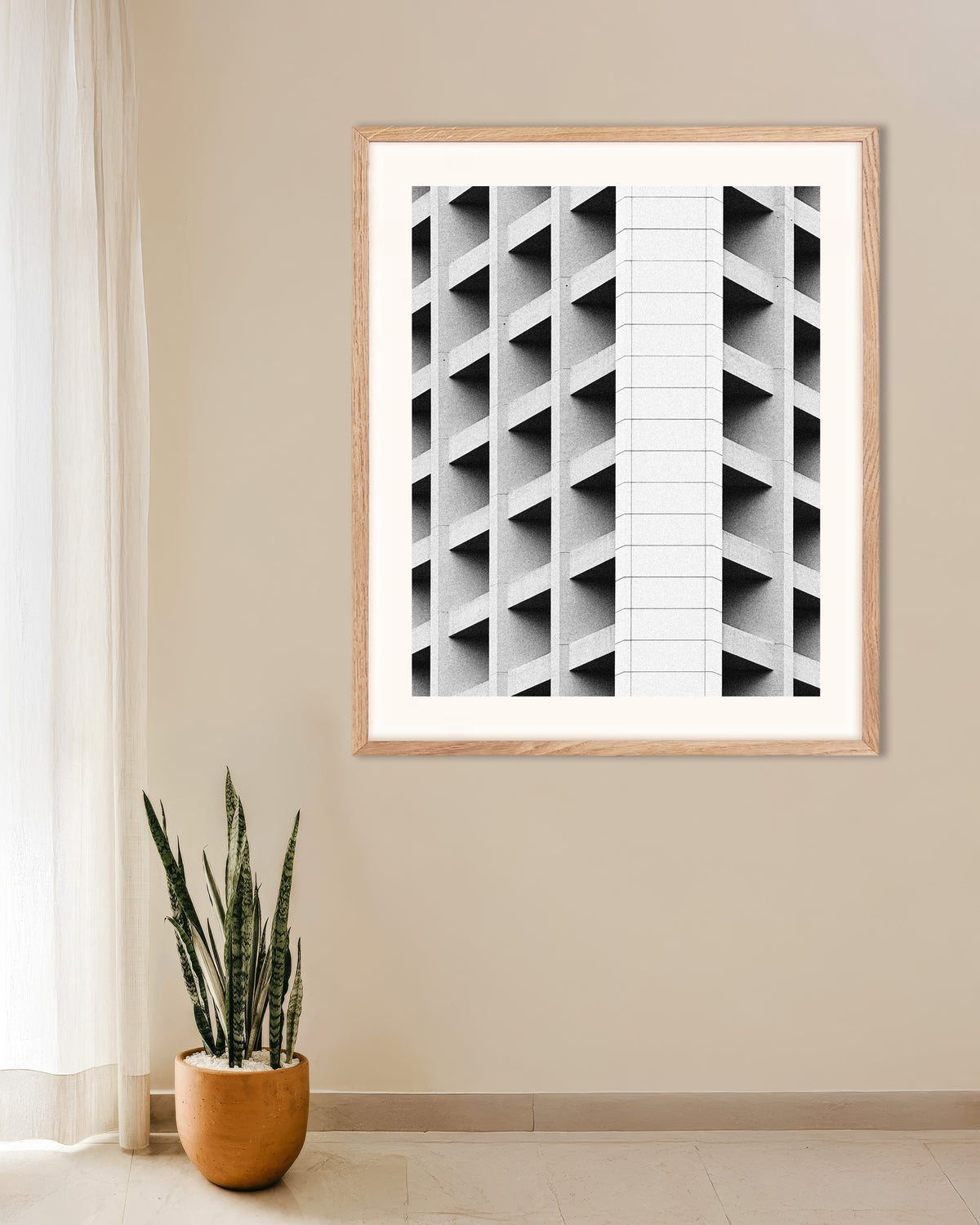 Poster of Coffered Facade With White Spine, with natural wooden frame