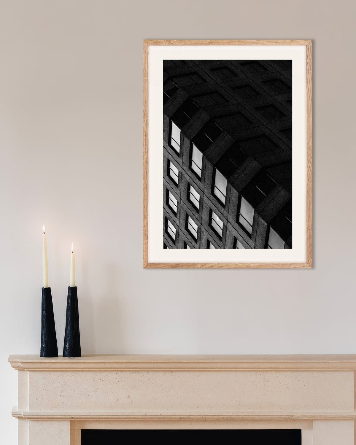 Poster of Concrete Grid at Night, with natural wooden frame