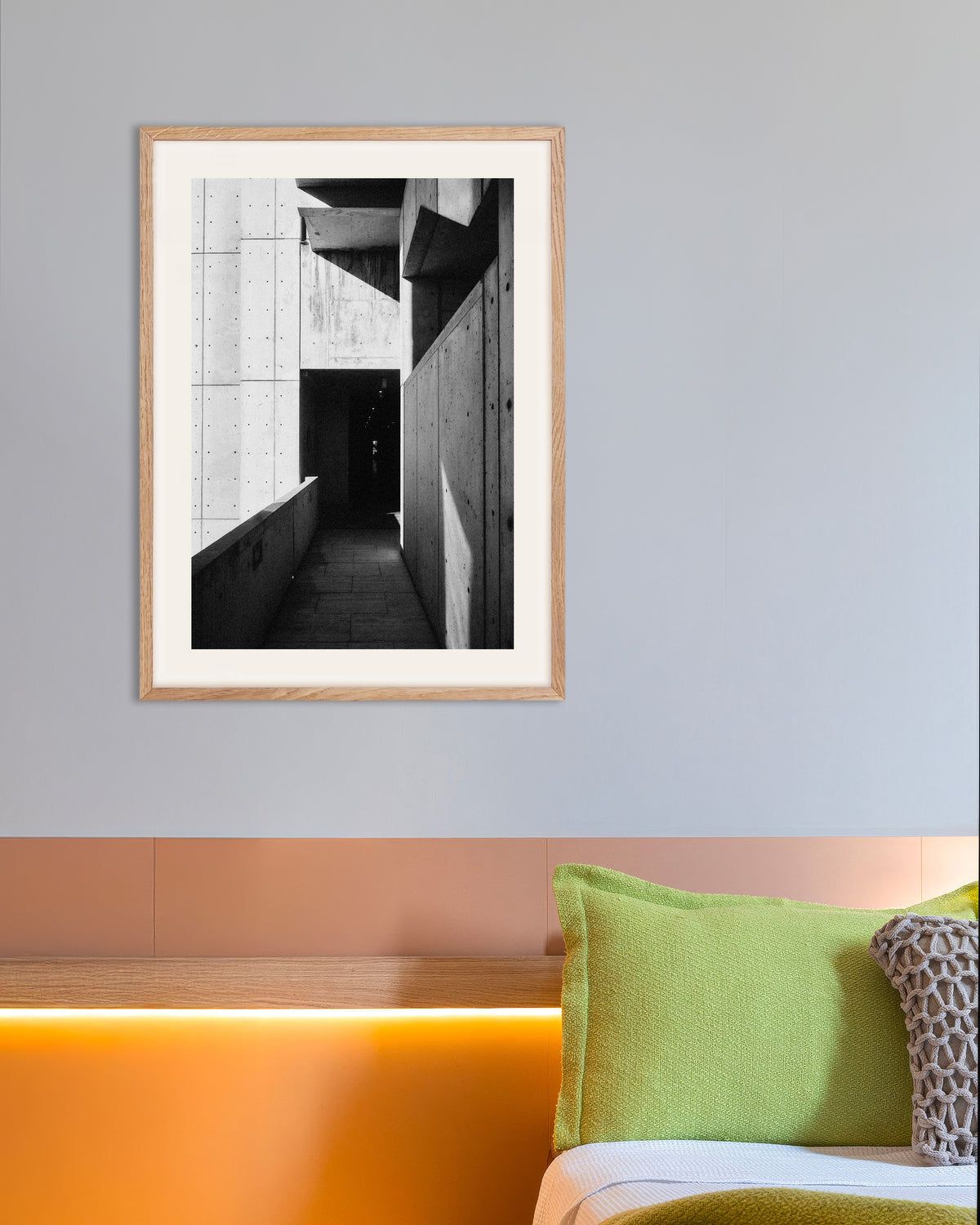 Poster of Concrete Passage in Sun and Shade, with natural wooden frame