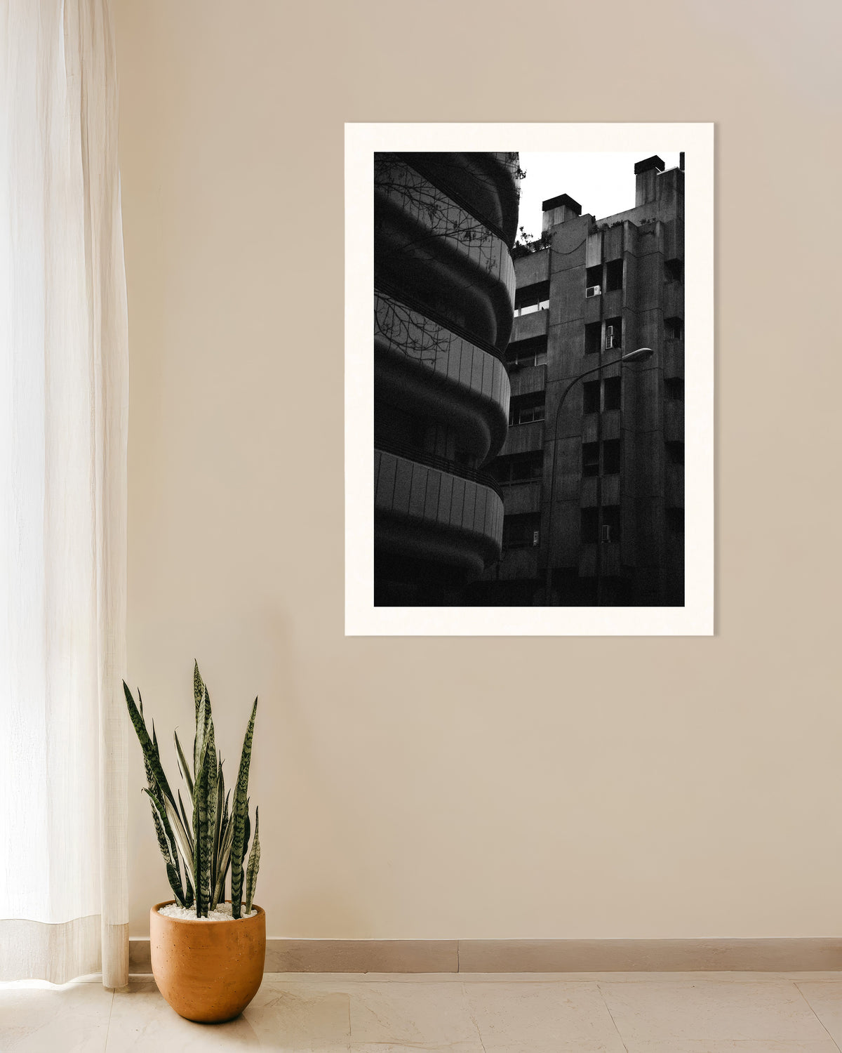 Poster of Curved Facade and Concrete Tower