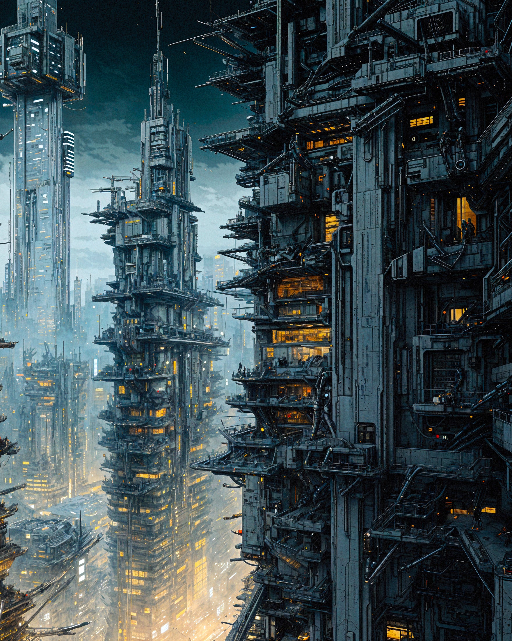 Kybernetisk by om natten, science fiction - Plakat