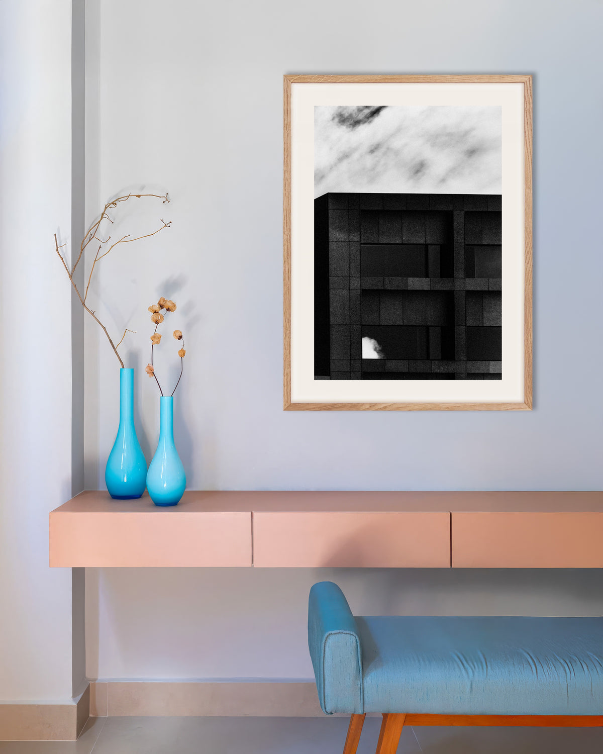Poster of Dark Facade and Passing Cloud, with natural wooden frame