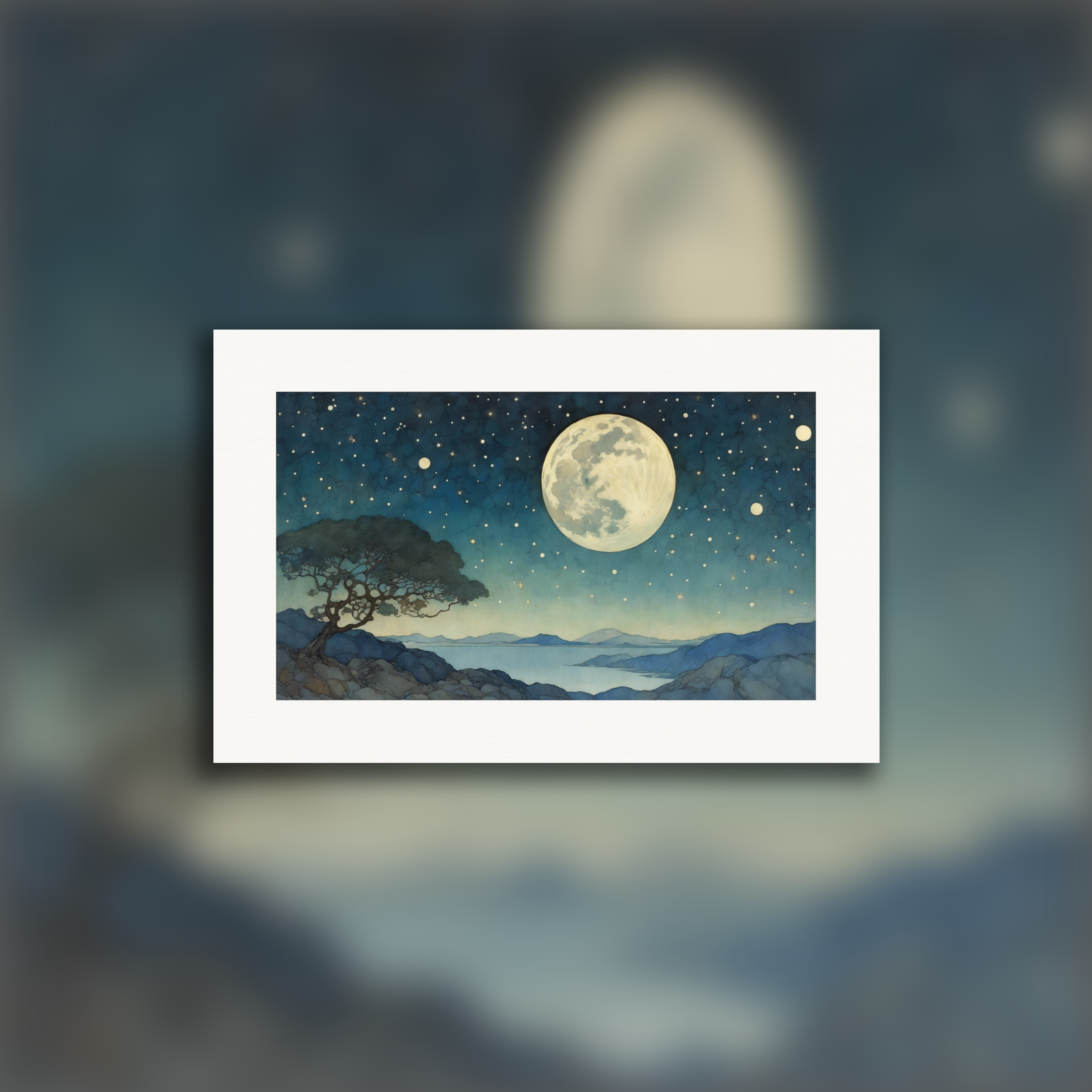 Fortryllende illustrasjon, måne og stjernehimmel - Plakat