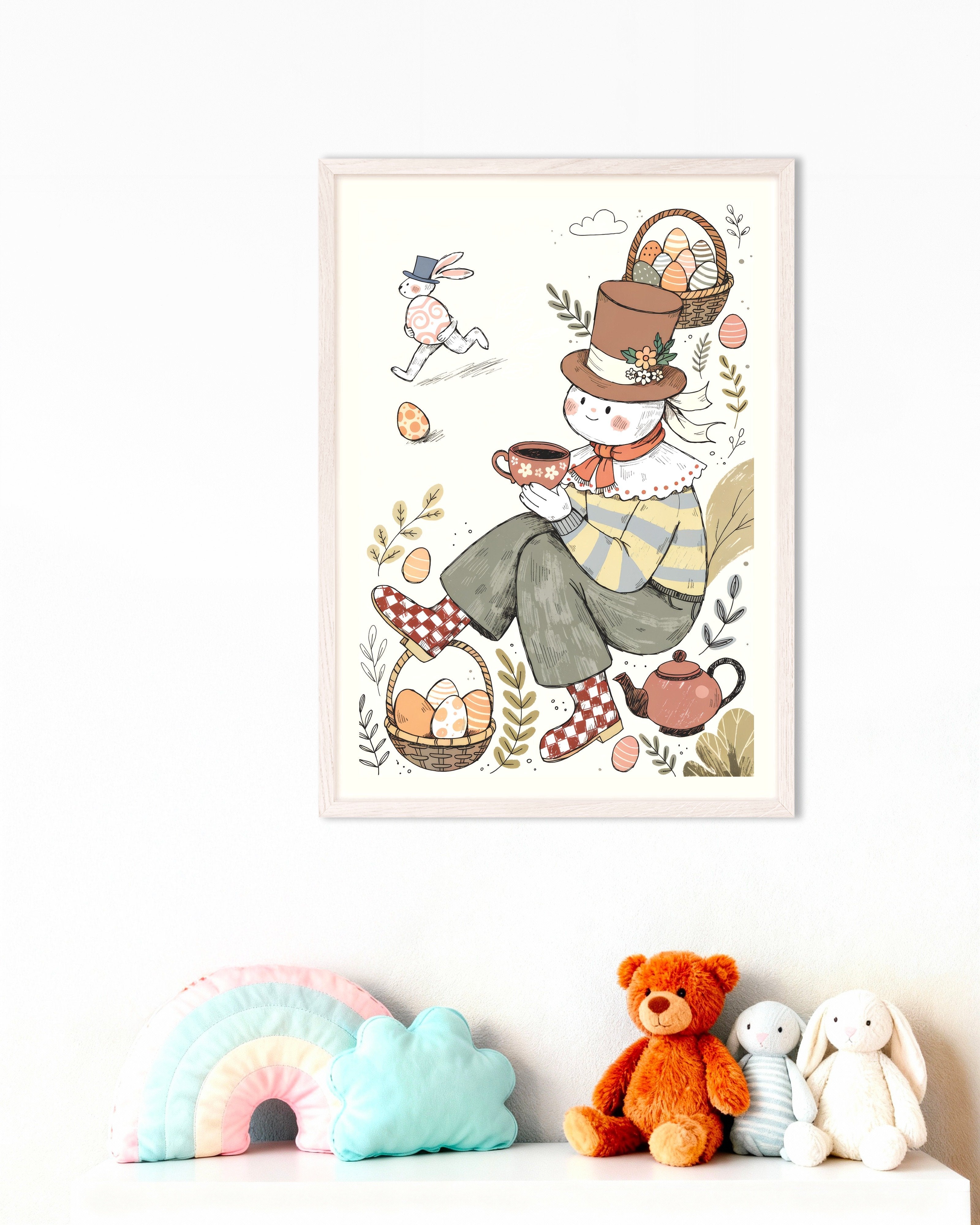 Poster of Easter Tea Break Illustration Poster, with white wooden frame