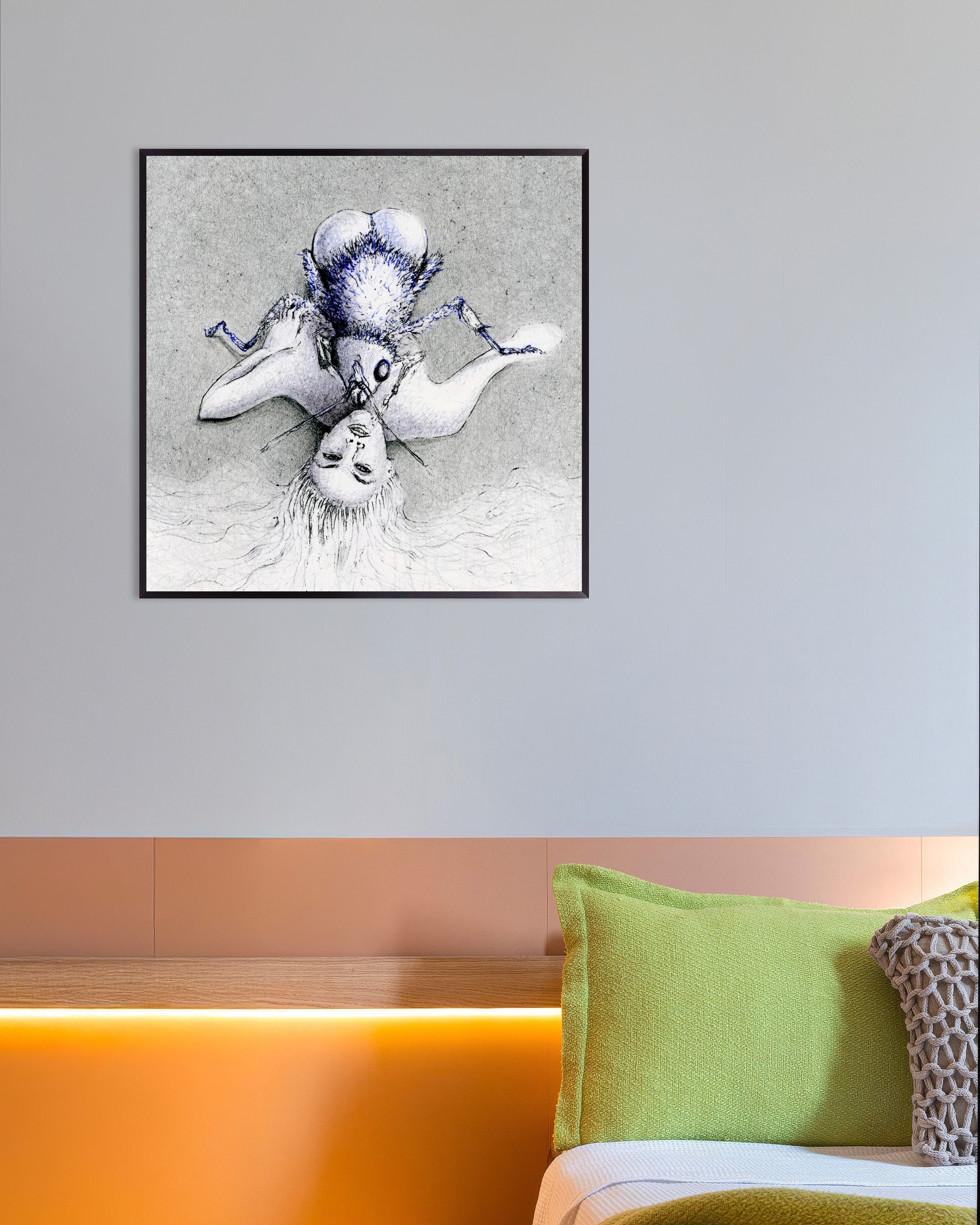 Poster of Ero Guro - The woman and the fly – Poster - Ballpoint pen art, with metal frame