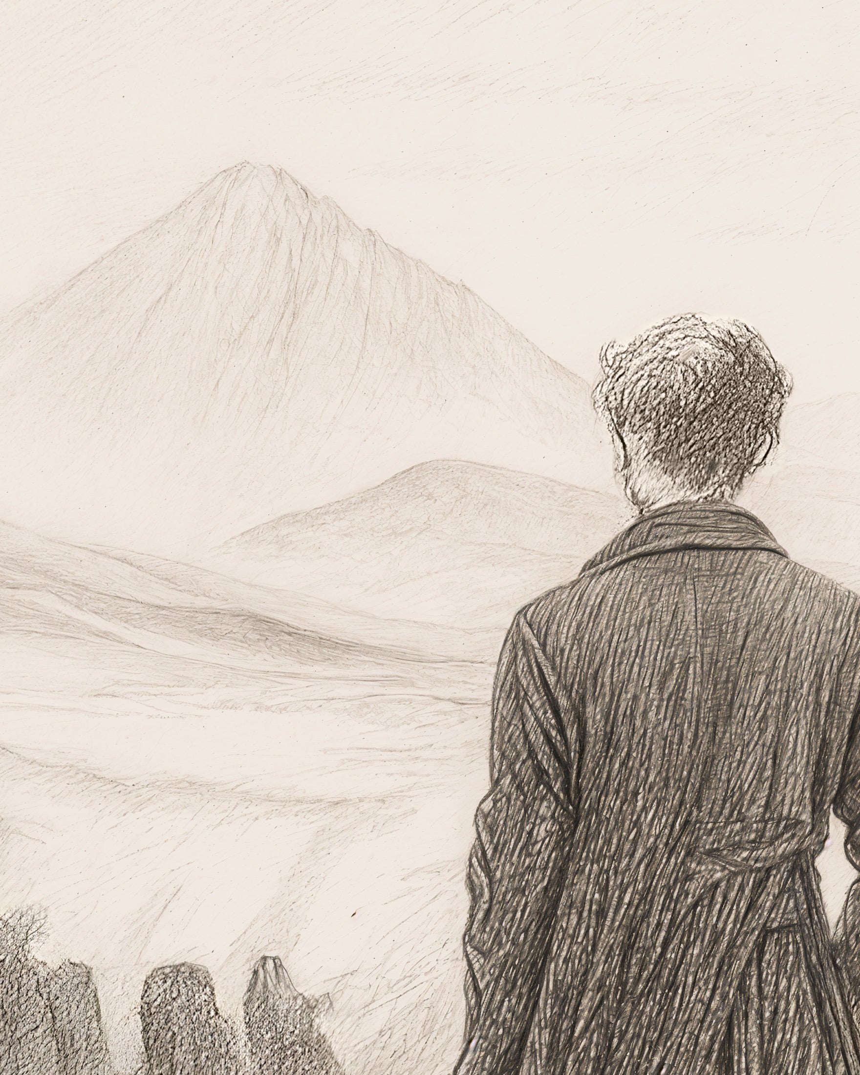 Wanderer above the Sea of Fog - Pencil Drawing - Print
