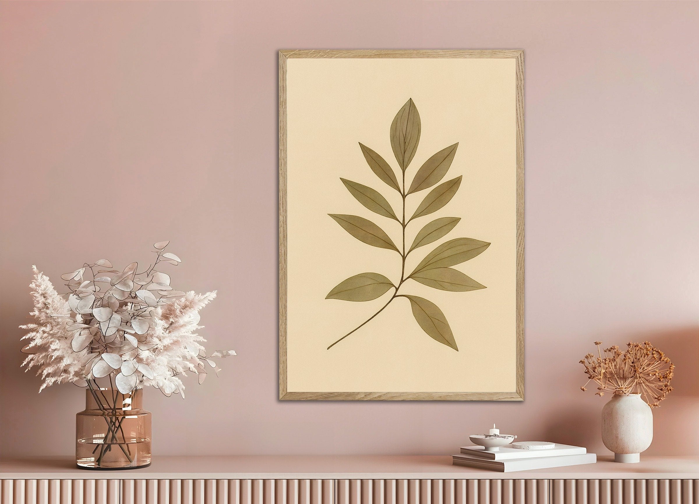 Poster of Eucalyptus Leaves Poster – Autumn Botanical Print, with natural wooden frame
