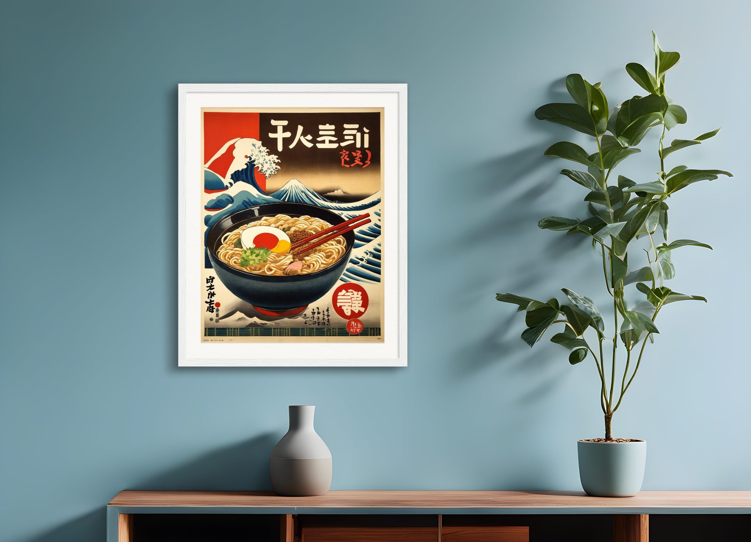 Poster with wood frame: Japanese vintage poster,