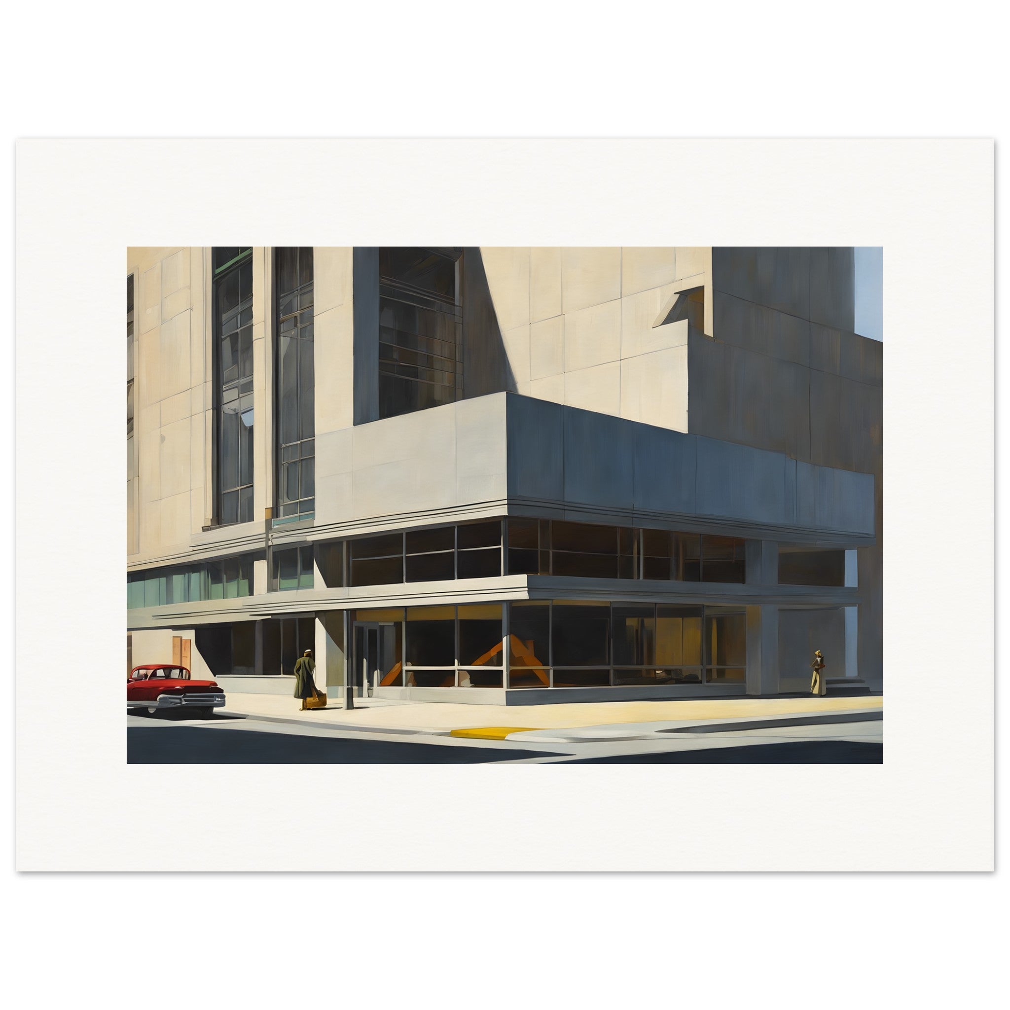 Realistic American painting of the 20th century, brutalist architecture - Poster