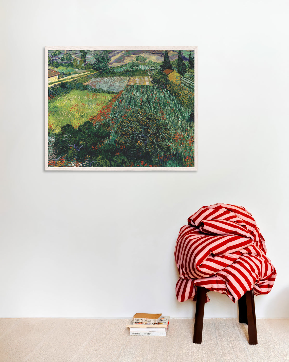 Poster of Field with Poppies (1889) by Vincent van Gogh, with white wooden frame