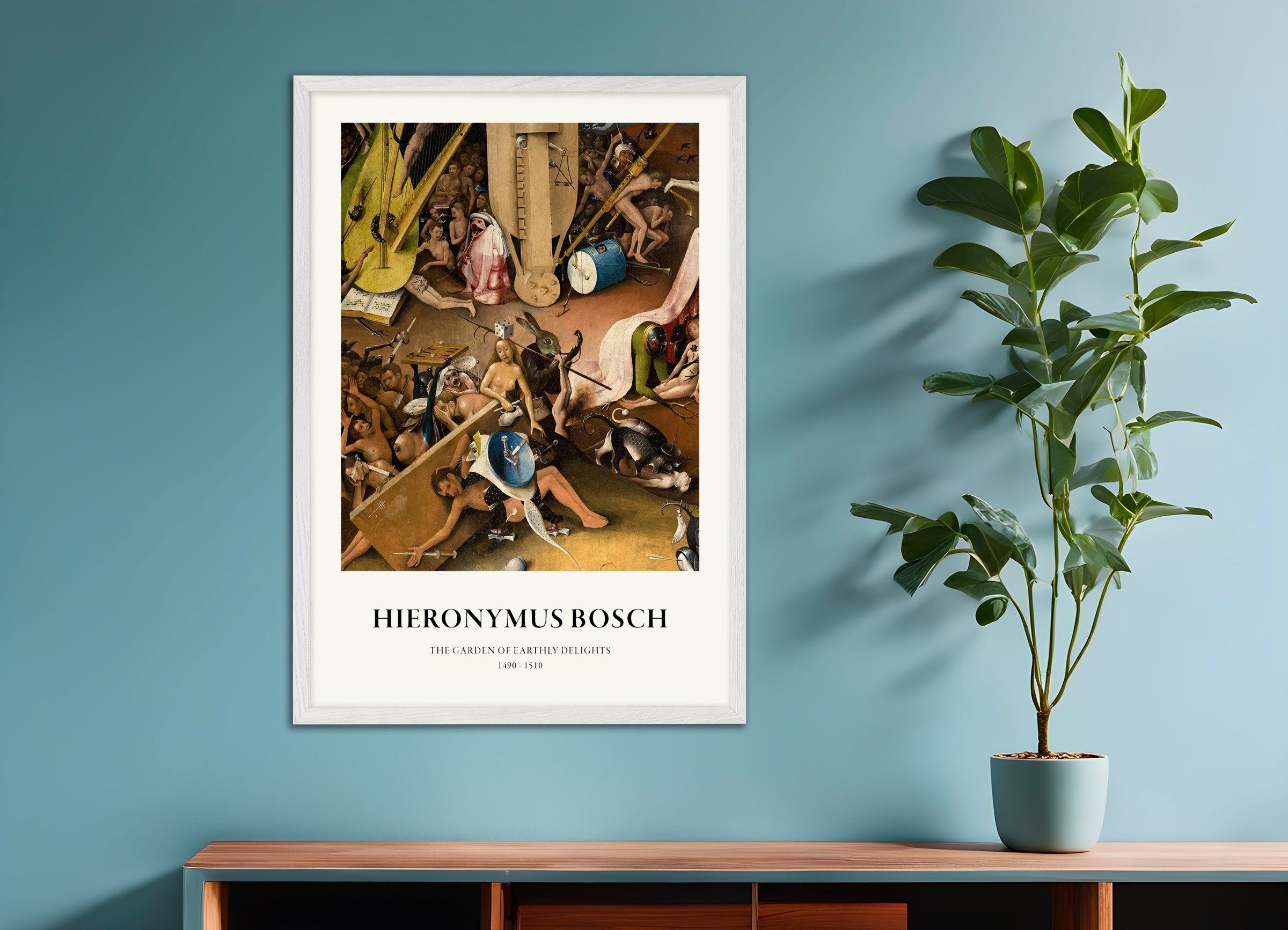 Poster of Garden of Earthly Delights Print, Detail 07, with white wooden frame