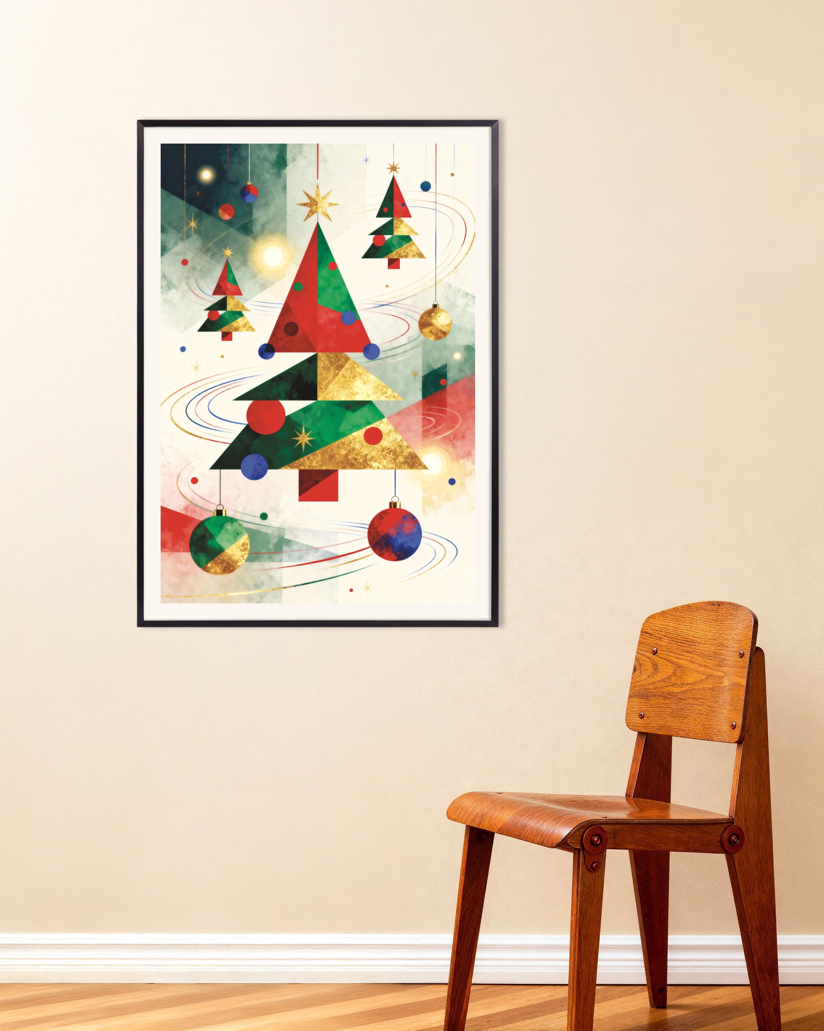 Poster of Geometric Christmas trees poster, with metal frame